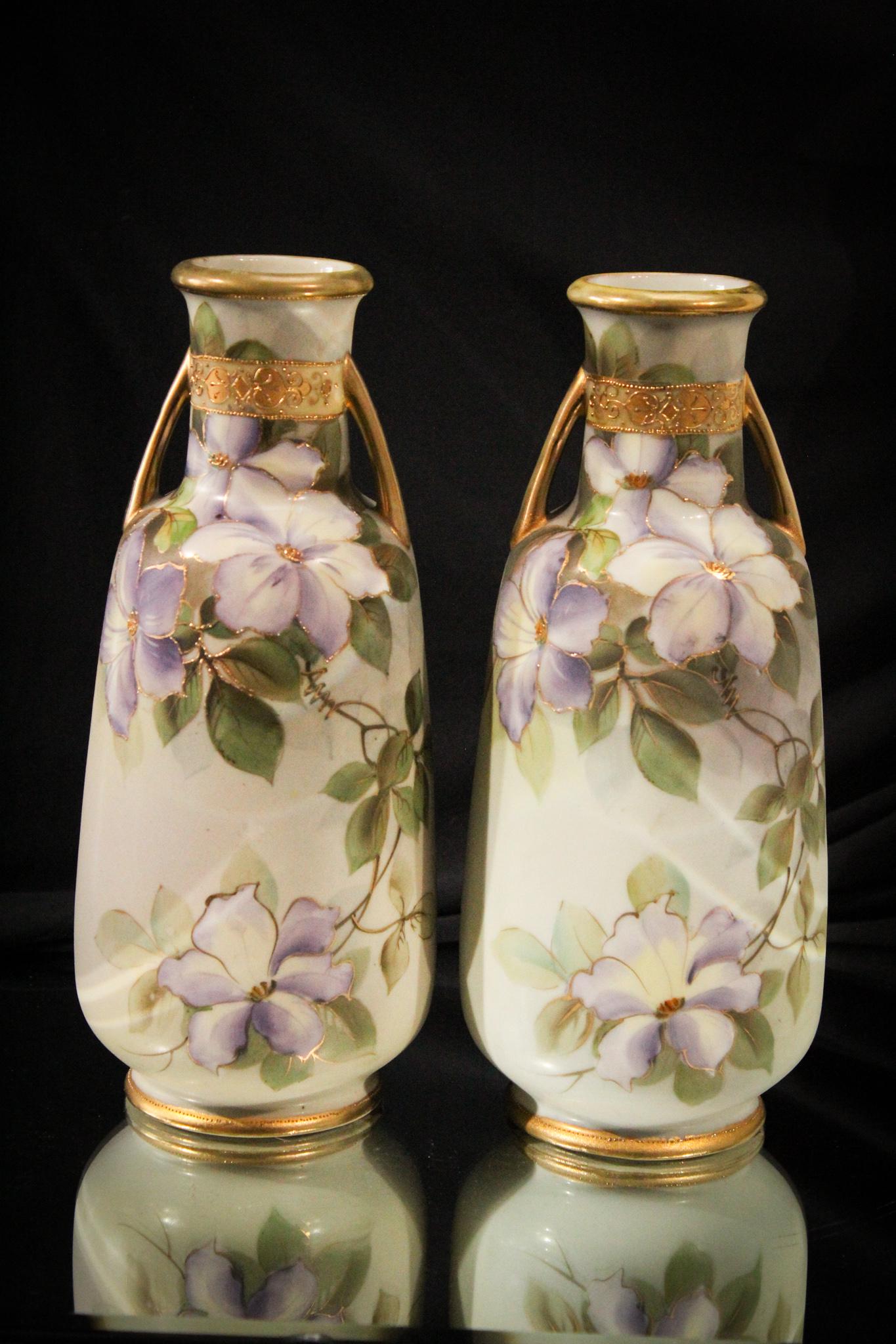 Nippon Gilt Clematis dÃ©cor Porcelain Vase pair (1 of 4)