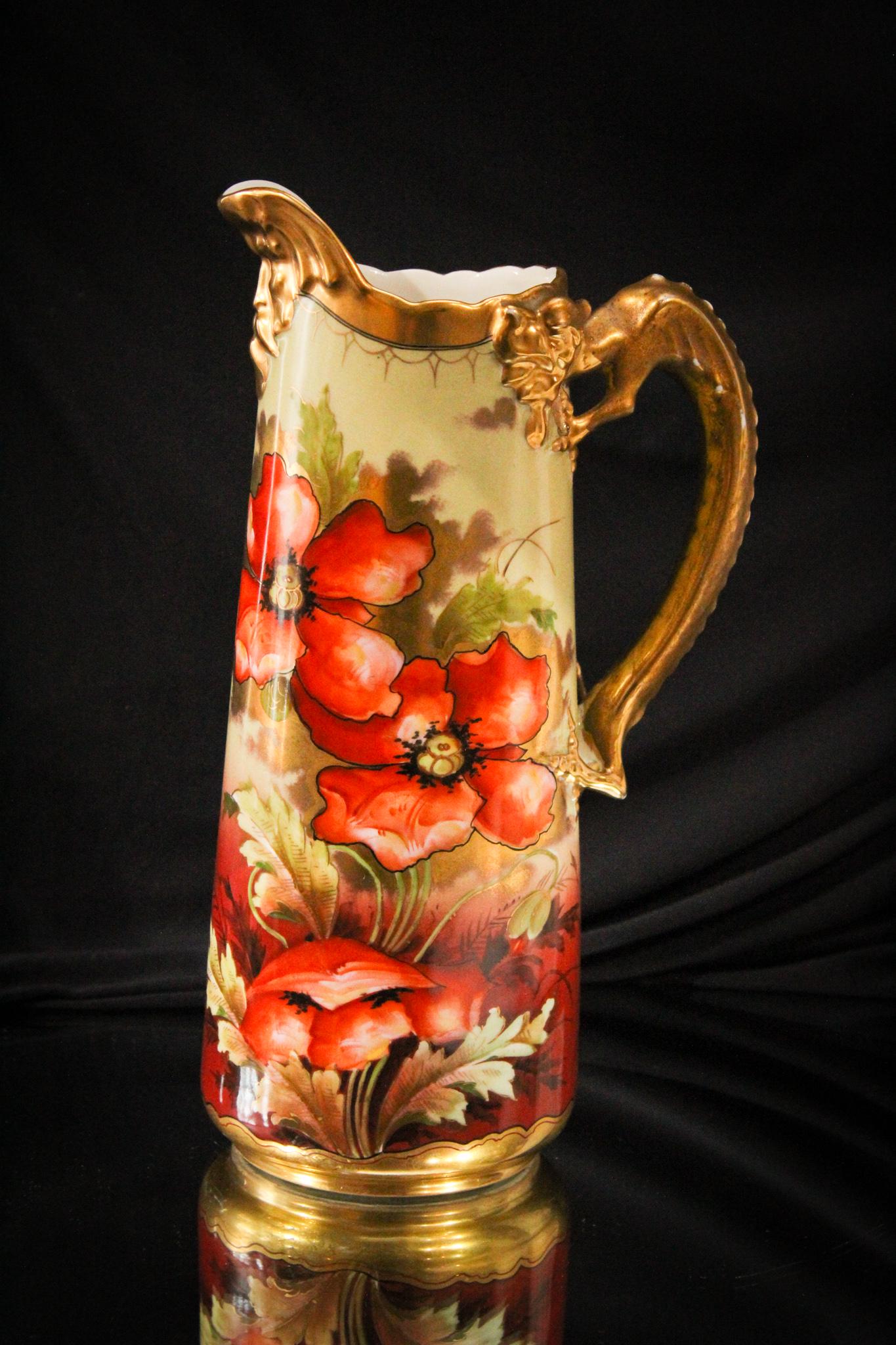 JPL France Poppies Dragon Handle 11" Tankard Pitcher (1 of 5)