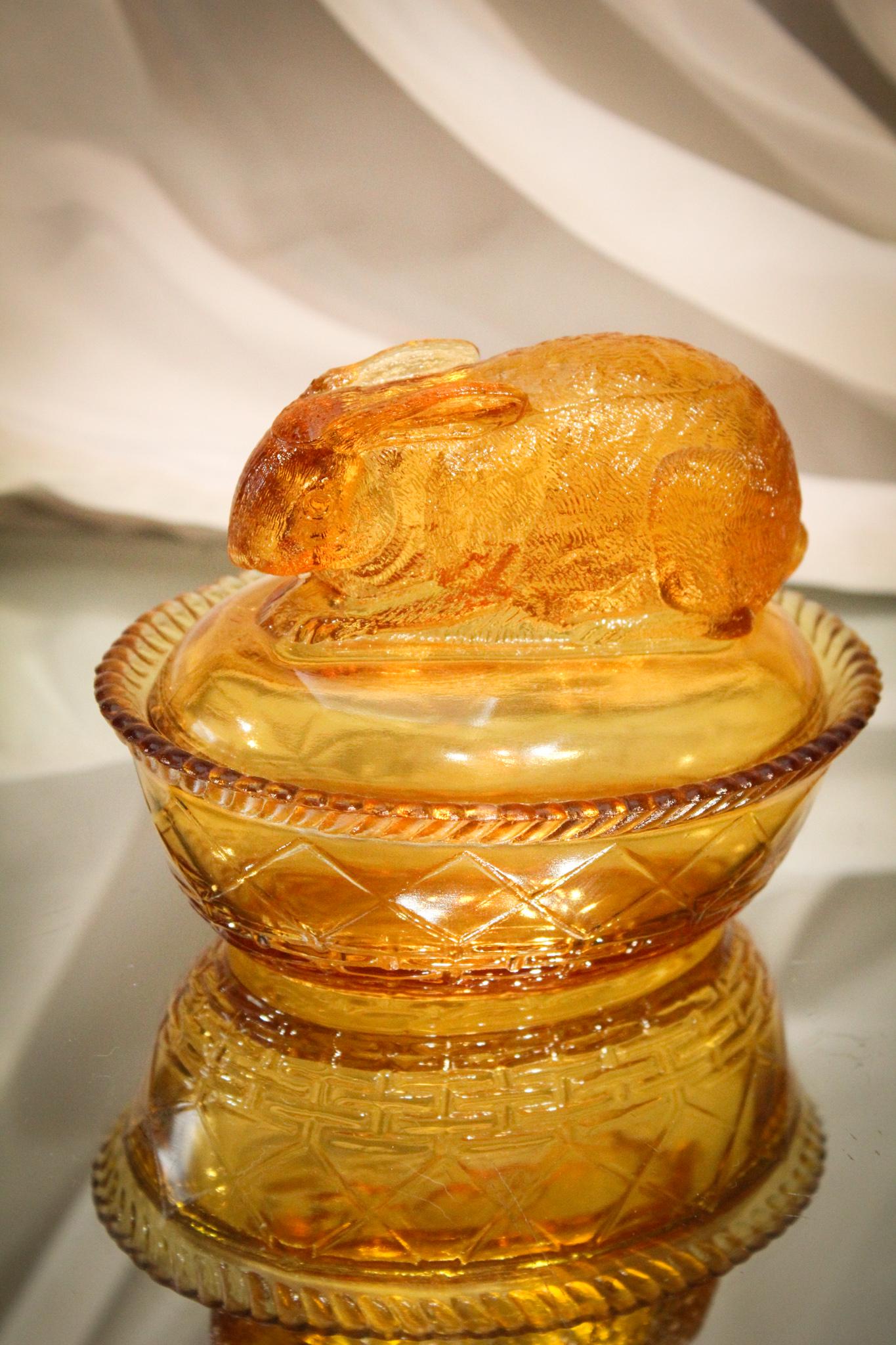 Greentown Glass Victorian Amber Rabbit on a Nest (1 of 4)