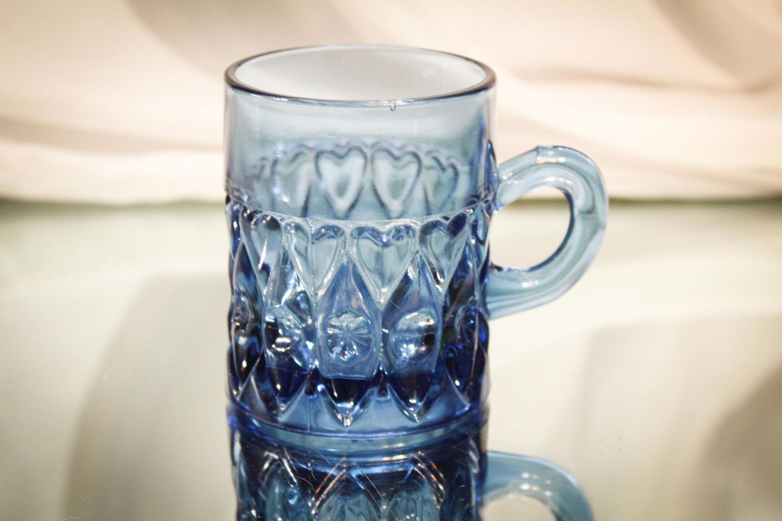 Greentown Shuttle Victorian Glass Blue Mug (1 of 4)