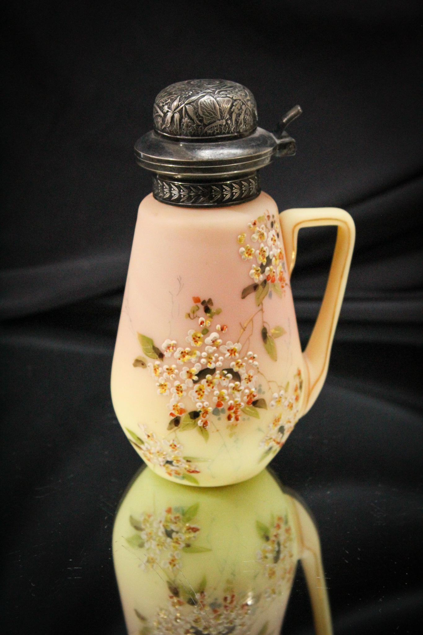 Mt. Washington Burmese Glass Victorian Decorated Syrup Pitcher (1 of 6)