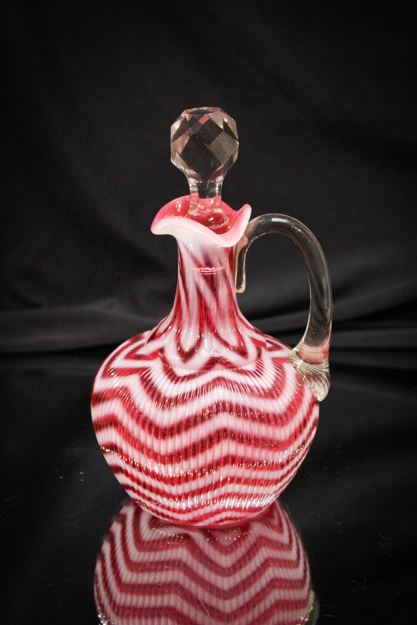 Scarce Cranberry Opalescent Northwood Herringbone Cruet (1 of 3)
