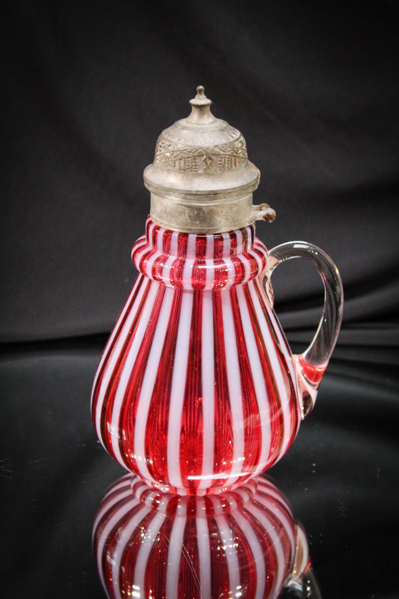 Northwood Cranberry Opalescent Stripe Victorian Syrup Pitcher (1 of 5)