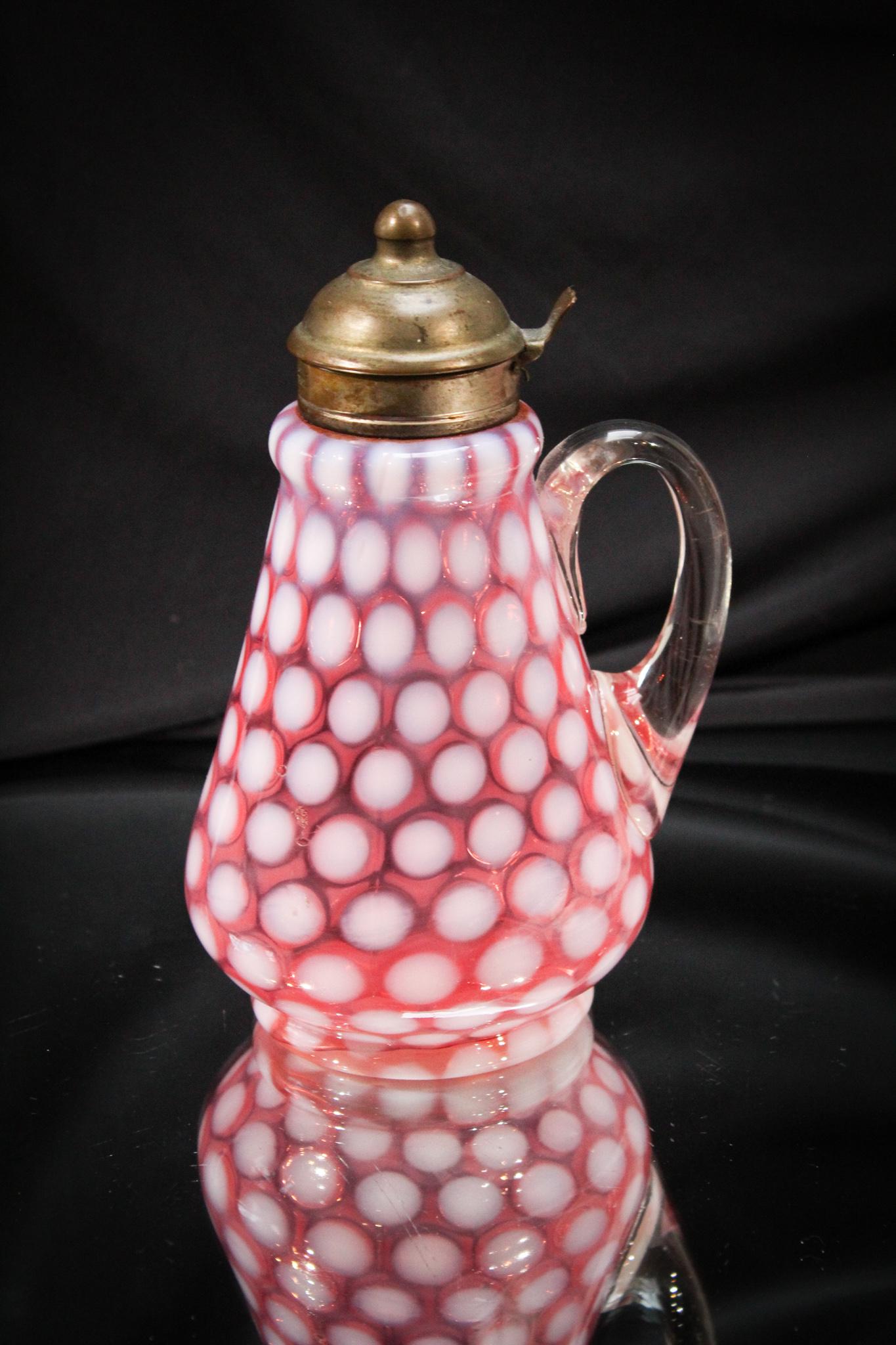 Cranberry Opalescent Coinspot Victorian Syrup Pitcher (1 of 4)
