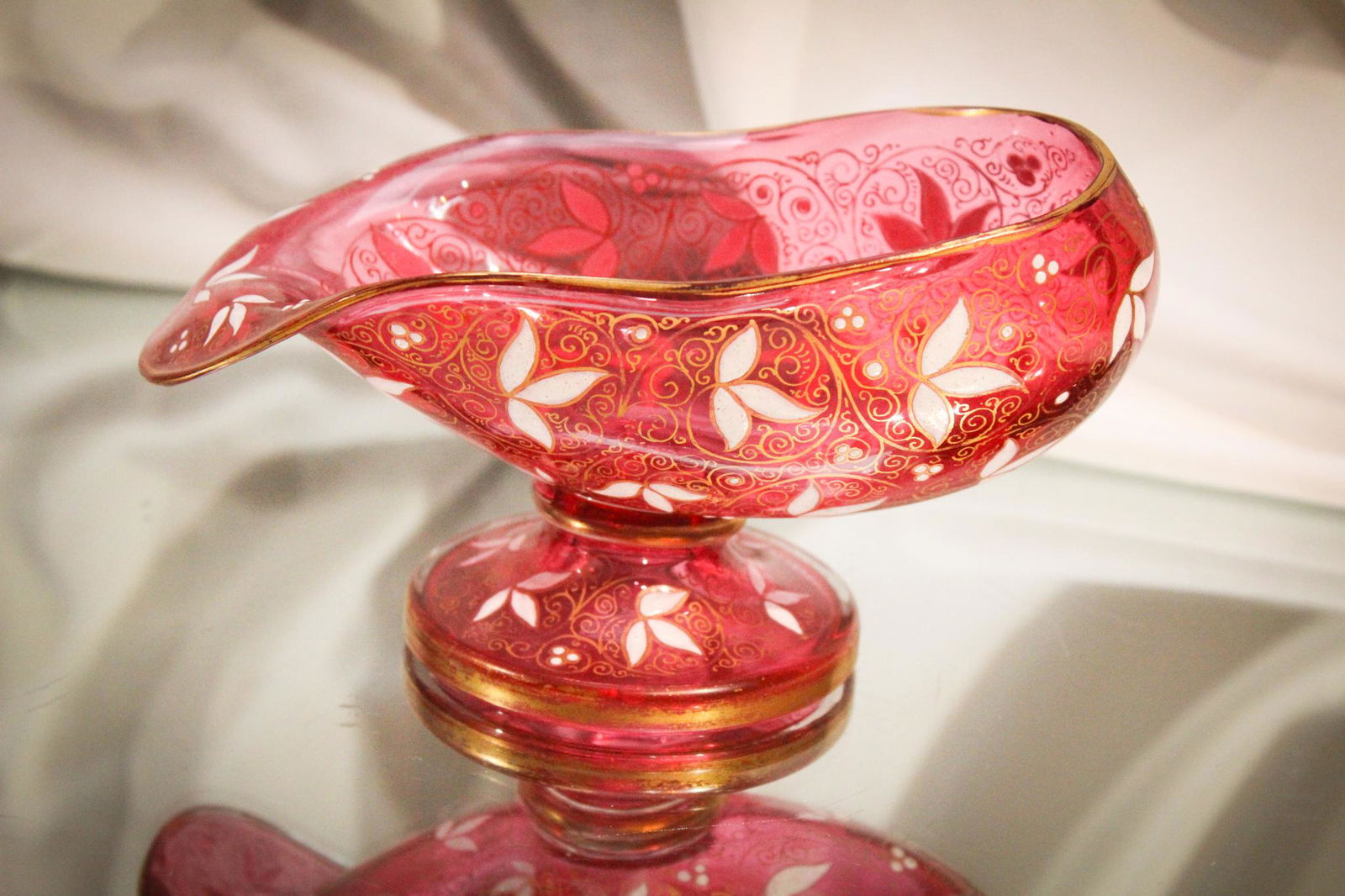 Cranberry Bohemian Victorian Enameled Vessel (1 of 5)