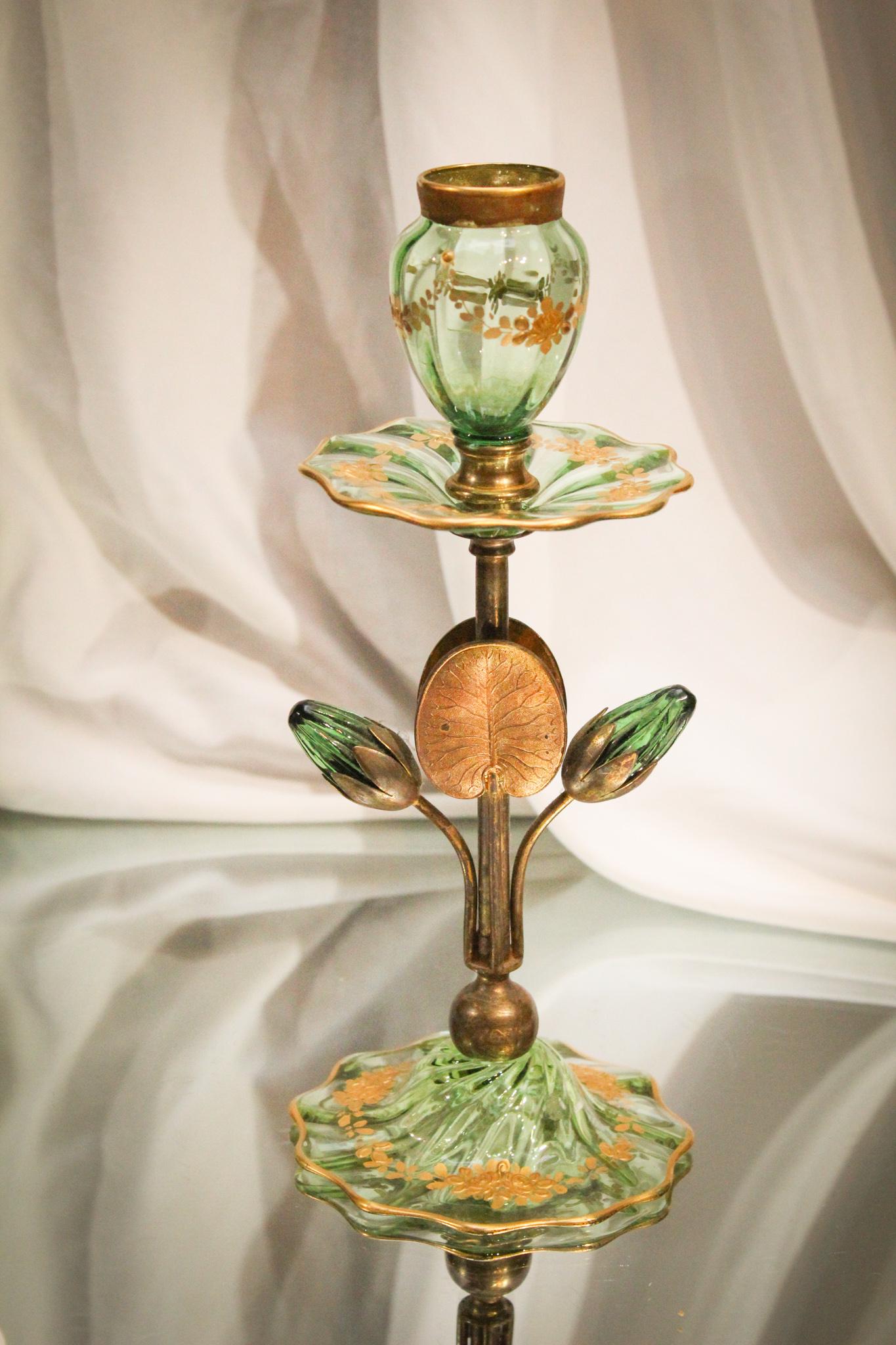Legras Mt. Joye Green Gilt Enameled figural Candle holder (1 of 4)