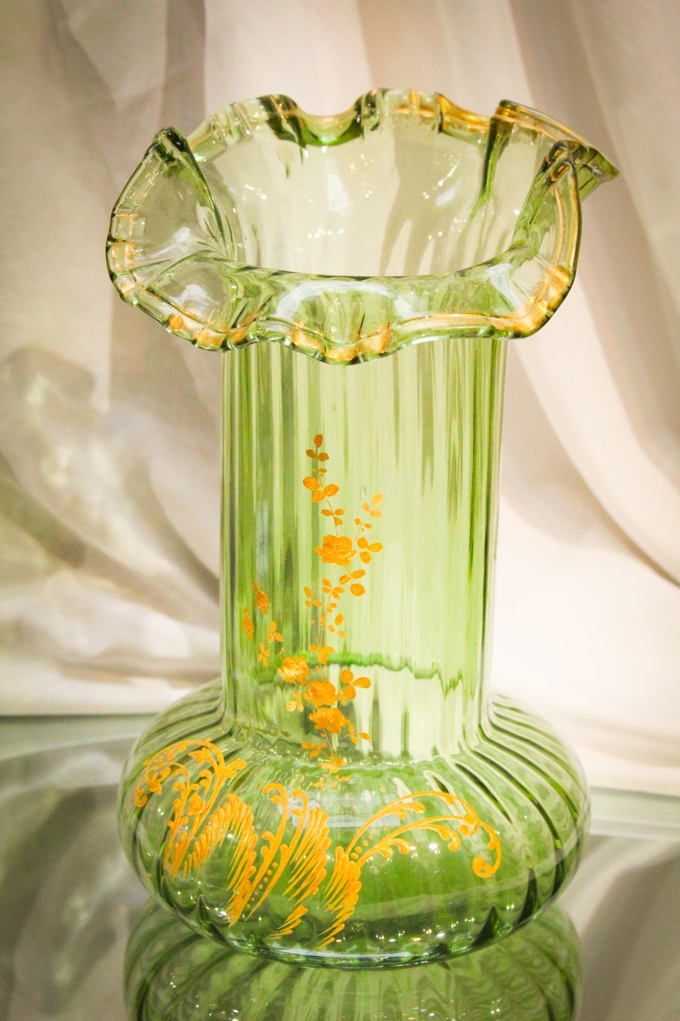 Legras Mt. Joye Green Gilt Enameled Jack in the Pulpit Vase (1 of 5)