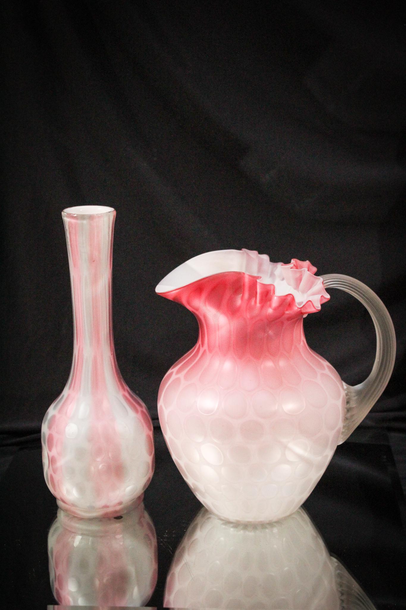 2 pc Lot Victorian Mother of Pearl satin Glass (1 of 8)