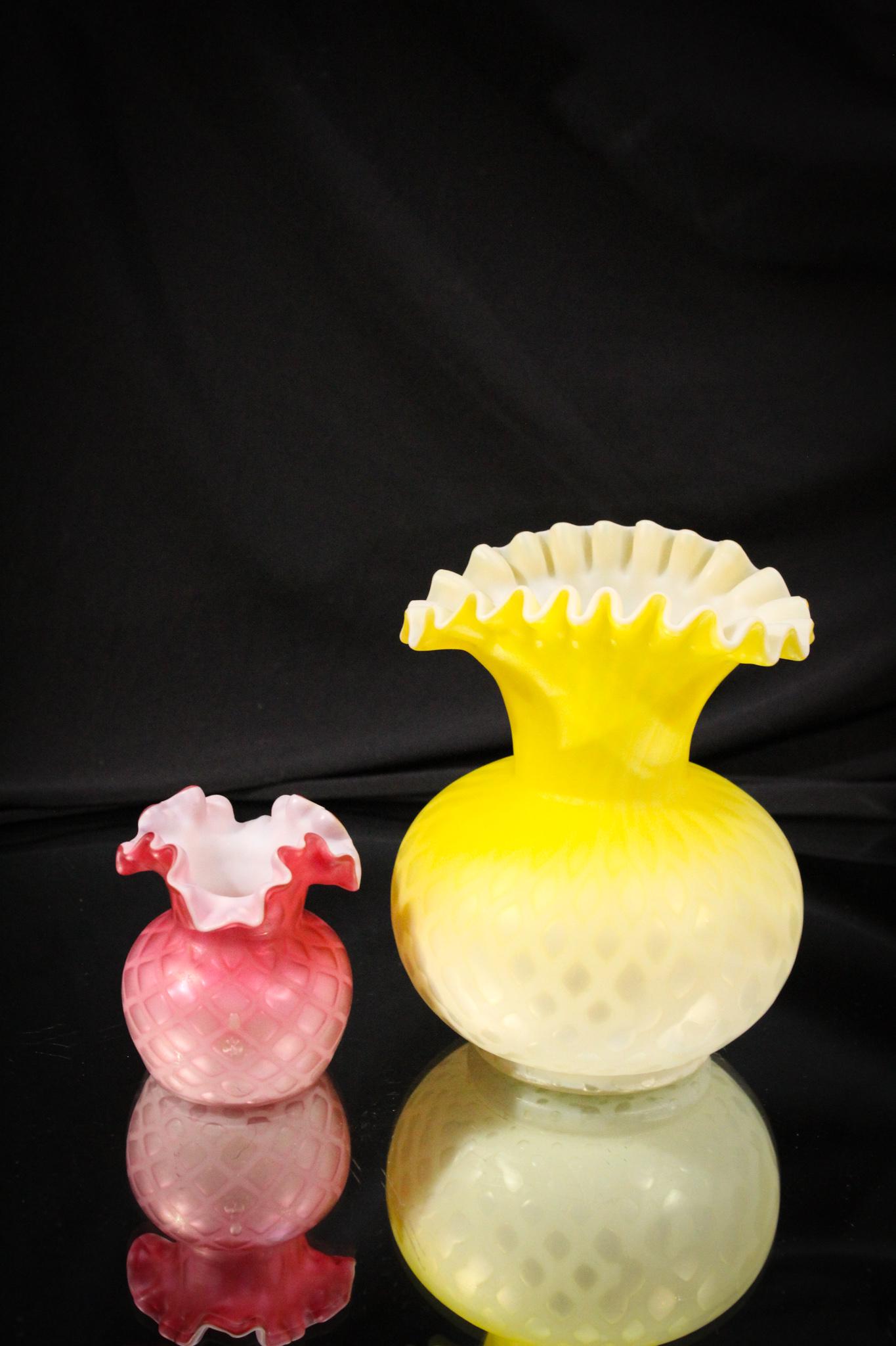 2 pc Lot Victorian Mother of Pearl Satin Glass Vase and toothpick Holder (1 of 6)