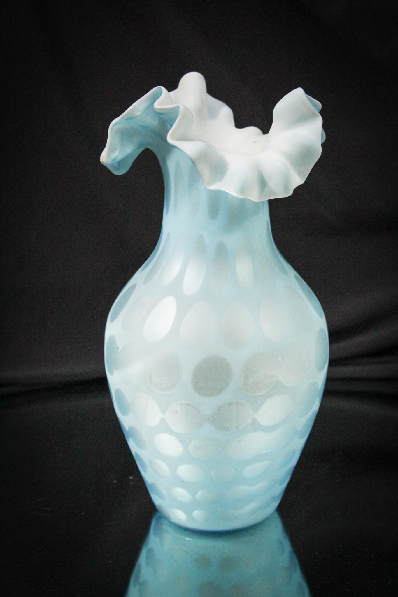 Blue Mother of Pearl Satin Glass Victorian Vase (1 of 4)