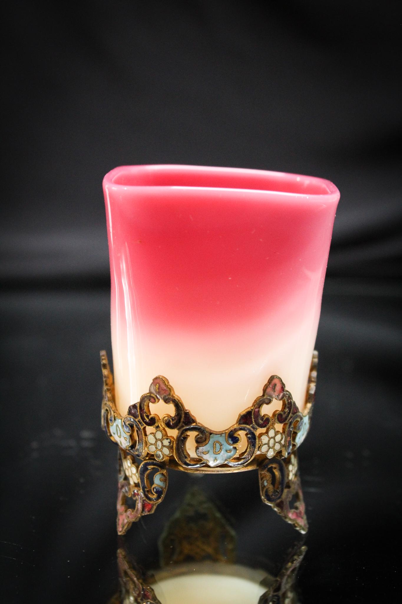 New England Peachblow Victorian Toothpick Holder Champlese Holder: This toothpick holder frame takes this wonderful New England piece of glass to a couple notches higher. Beautiful Champlese holder cradles a New England peachblow Victorian Toothpick holder. Such a fa