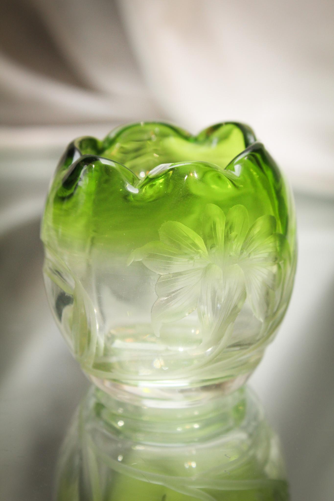 Moser Green Intaglio Glass Toothpick Holder (1 of 4)
