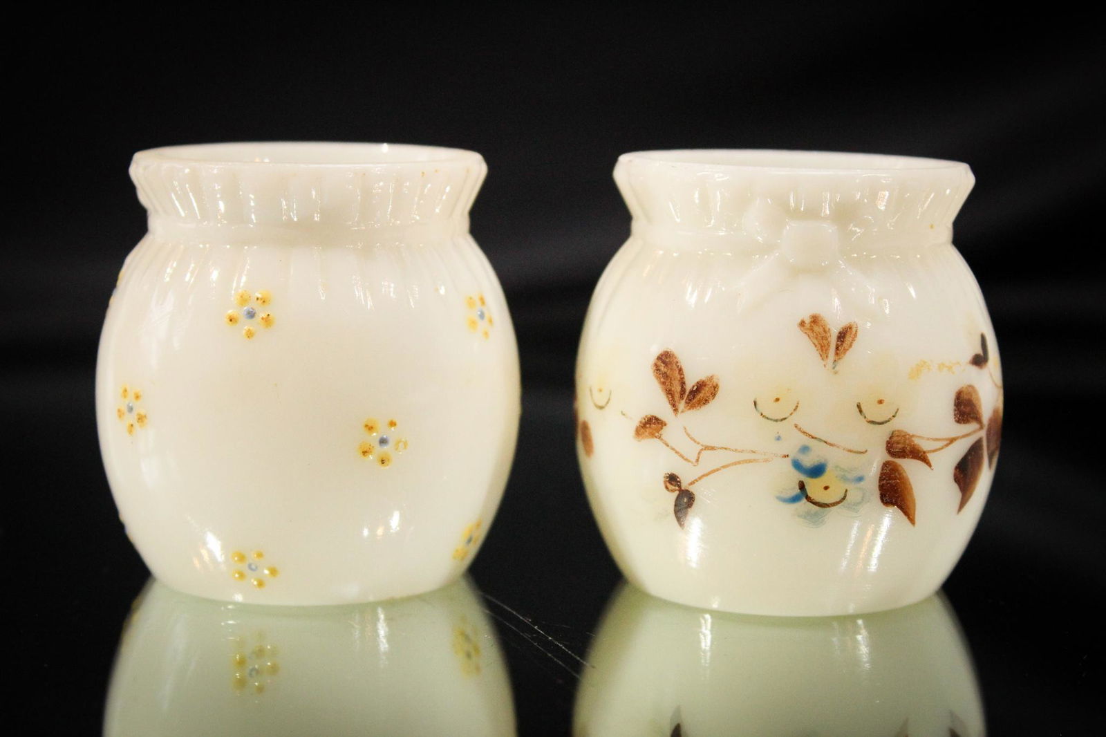 2 pc Lot Victorian Bag 'O Cotton Toothpick Holders: Here we are offering two identical form and yet unique decoration Bag 'O Cotton Victorian toothpick holders. Reminiscent of days gone by. When people used toothpicks. These lovelies are just quaint. E