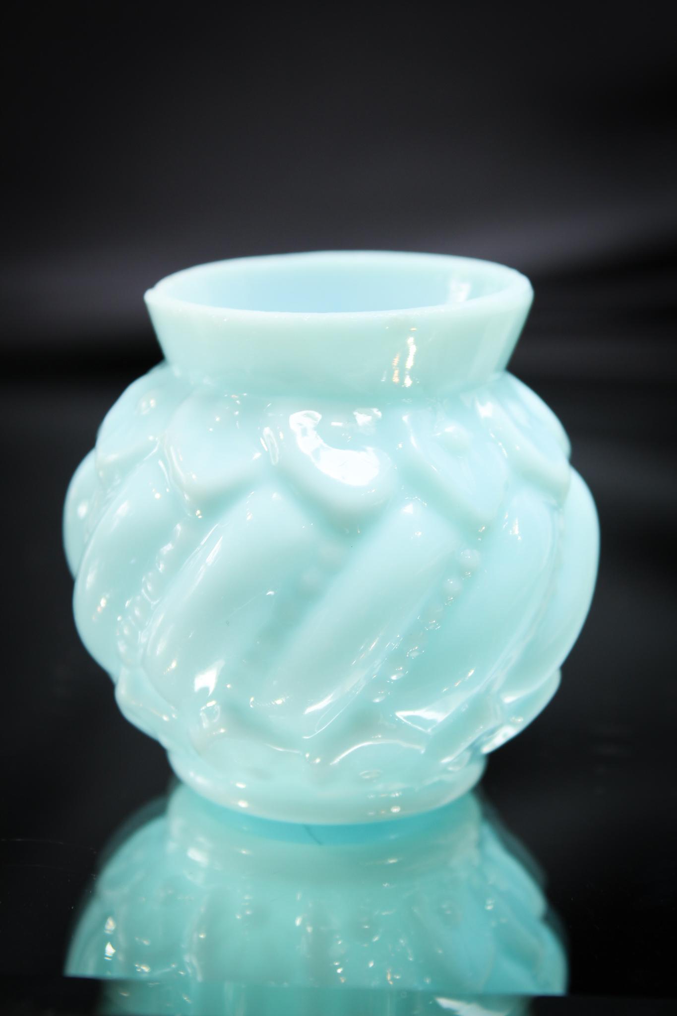 Northwood Blue Swirl & Leaf Victorian Toothpick Holder (1 of 4)