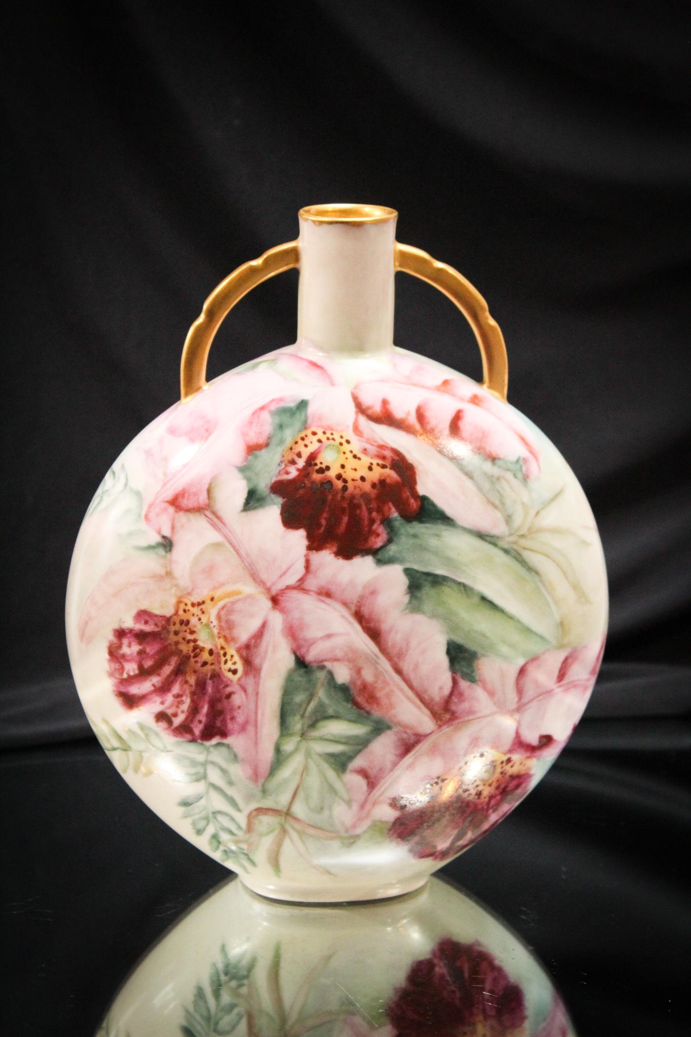 Haviland France Hand Painted Porcelain Orchids Pillow Vase (1 of 5)