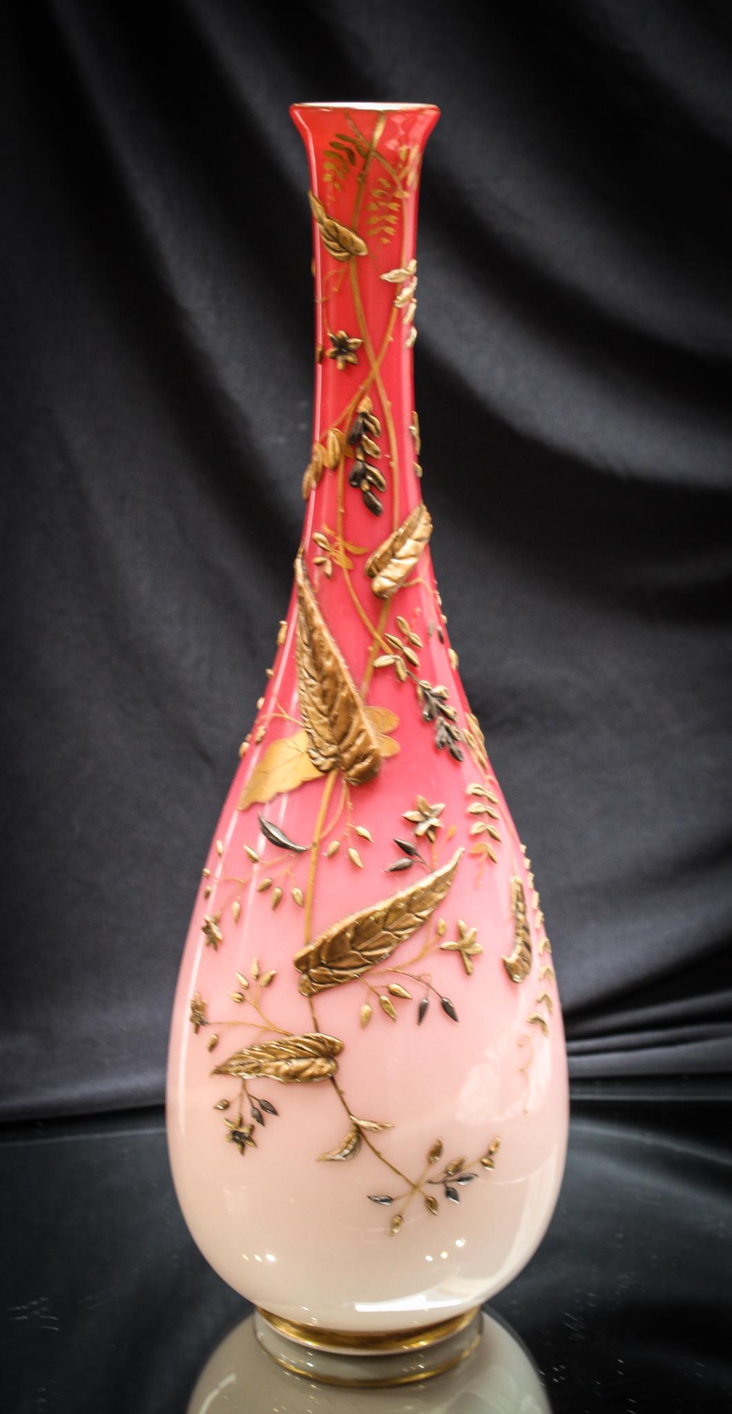 Harrach 14" Museum Peachblow Gilt Decorated Vase (1 of 5)