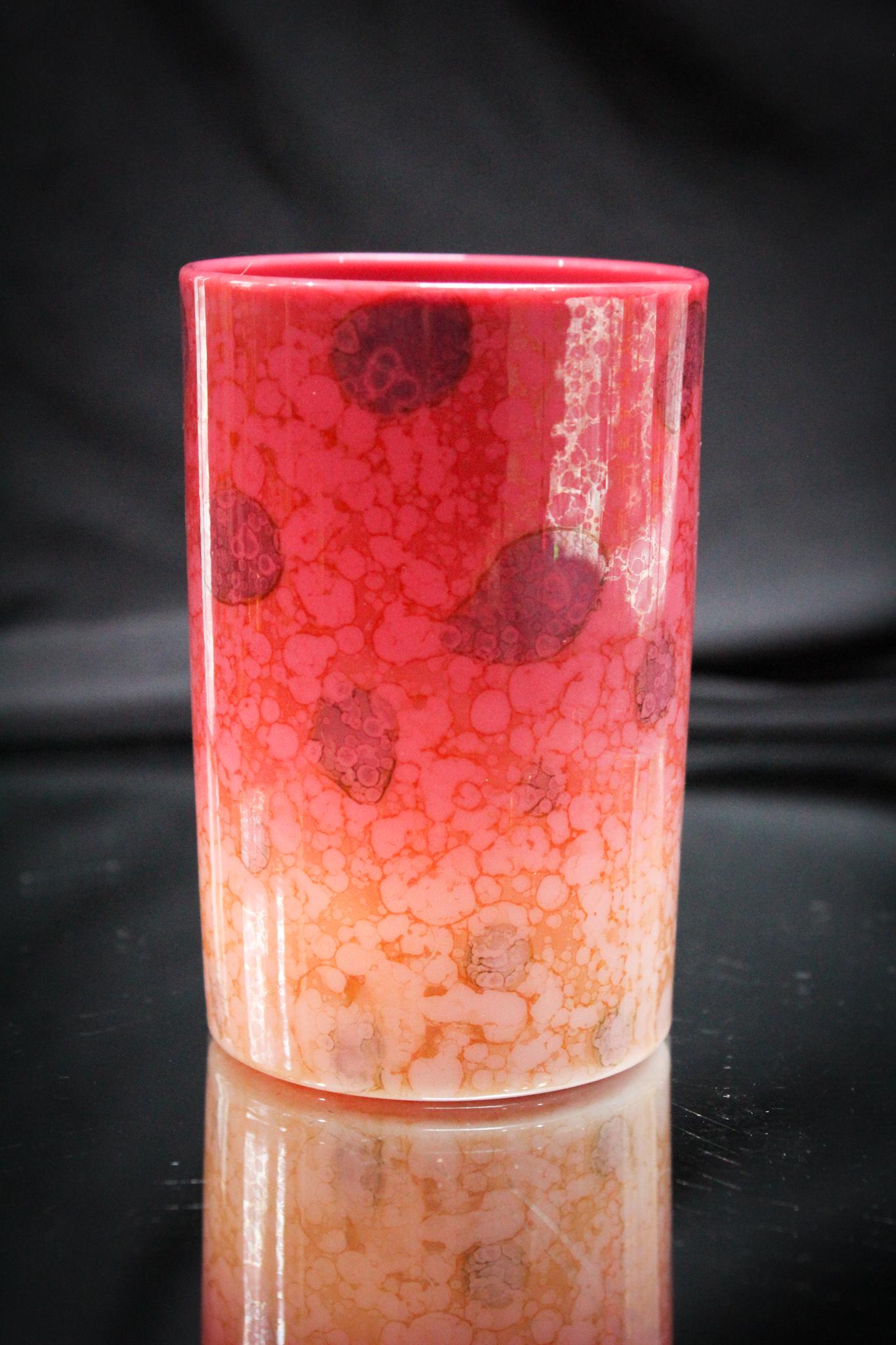 New England Peachblow Agata Tumbler: Look at the wonderful agata staining on this New England peachblow Victorian Tumbler. Measures 3 3/4" tall.