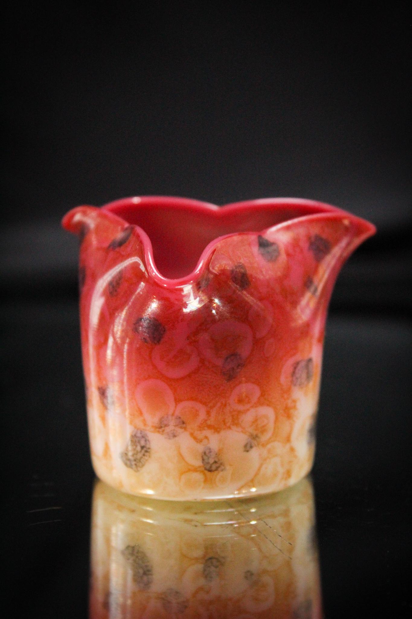 New England Peachblow Agata Toothpick Holder: This by far has some of the best agata staining on Victorian New England peachblow glass. Just take a look. We know. You are shaking your head in amazement aren't you? Killer piece. Measures 2 1/4" ta