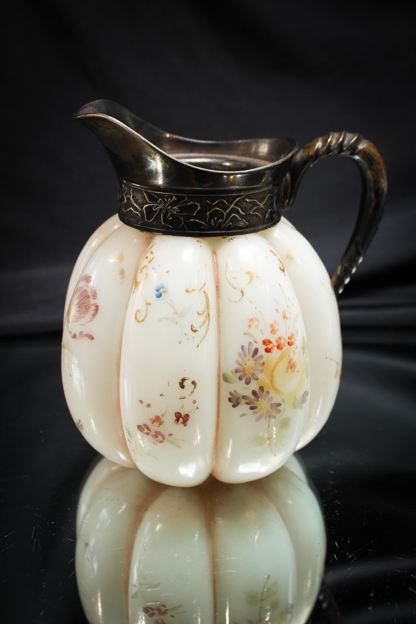 Mt. Washington Glass Pairpoint Silverplate Cream Pitcher: Here's a Mt. Washington lobed form cream pitcher with original Pairpoint marked mountings. So seldom do you see these. Makes you want to make sure you own it right? Bid fast and bid high to ensure you