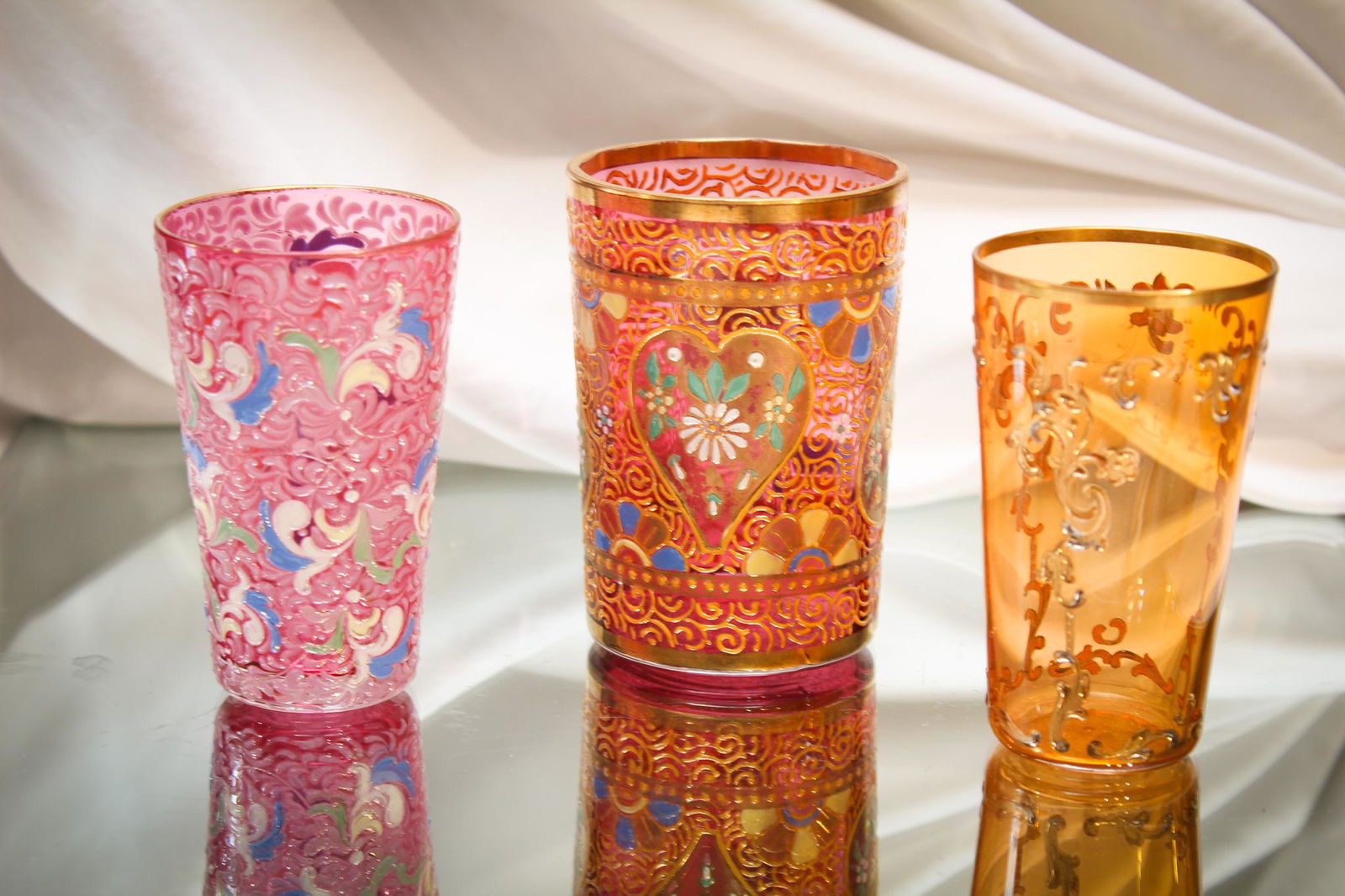 3 pc Lot Moser Style Victorian Art Glass Tumblers (1 of 6)