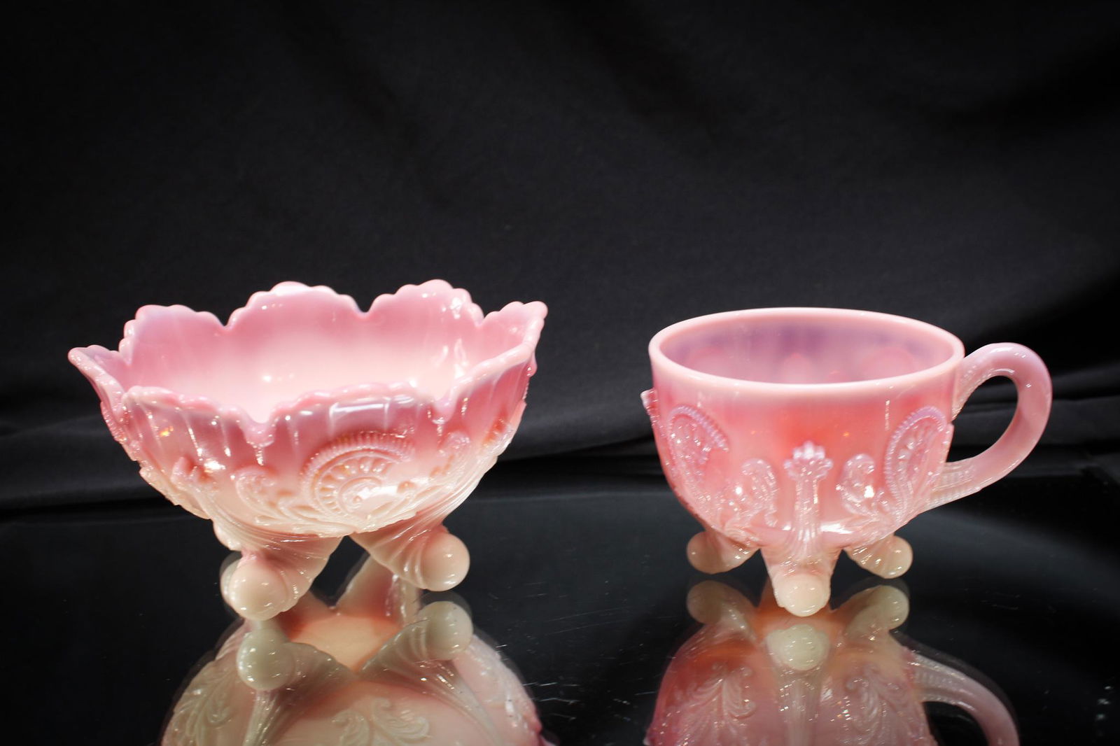 2 pc Lot Northwood Pink Slag Victorian Glass Cup & Berry Bowl (1 of 6)