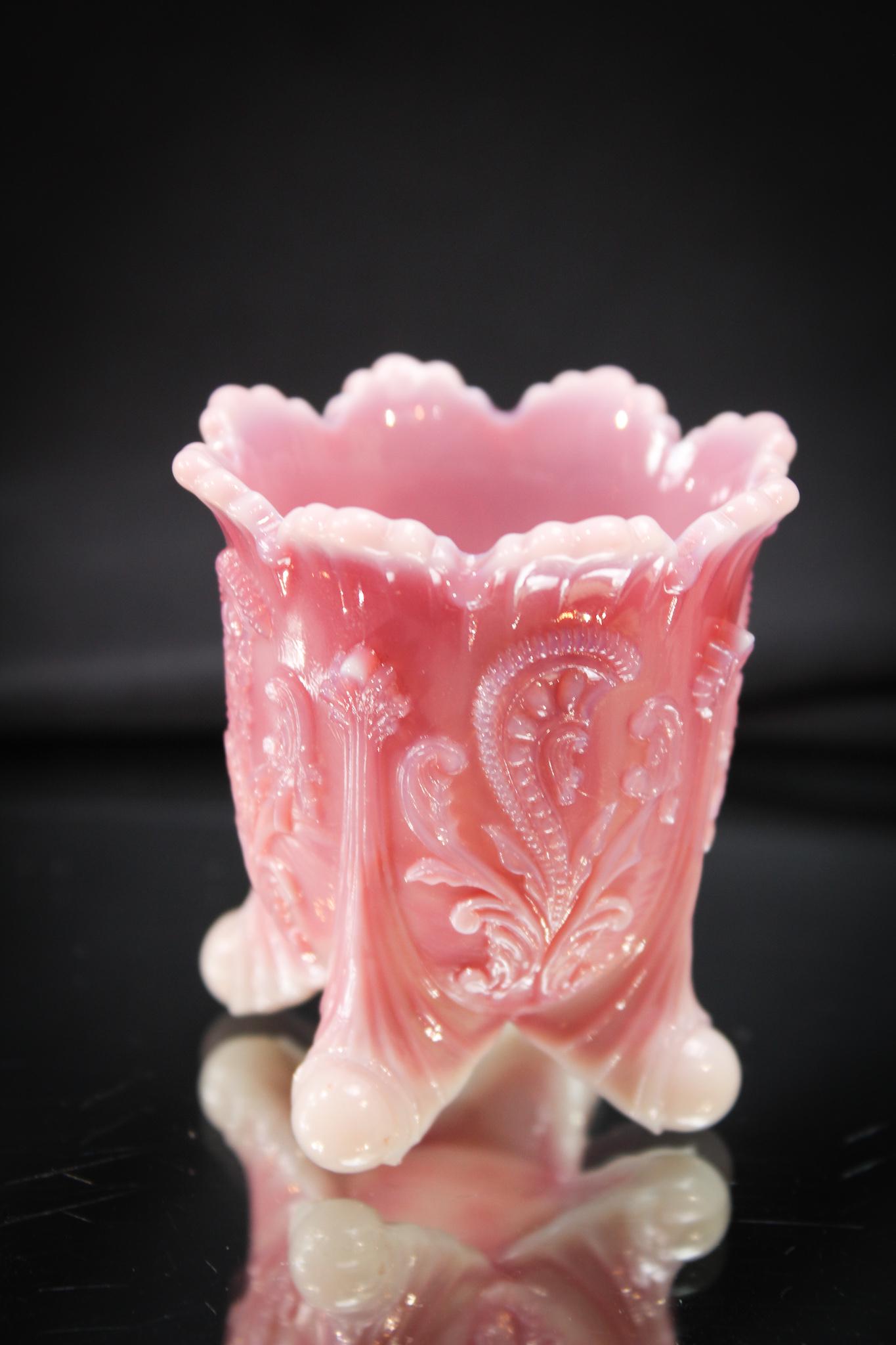 Northwood Pink Slag Inverted Fan & Feather Toothpick Holder (1 of 3)