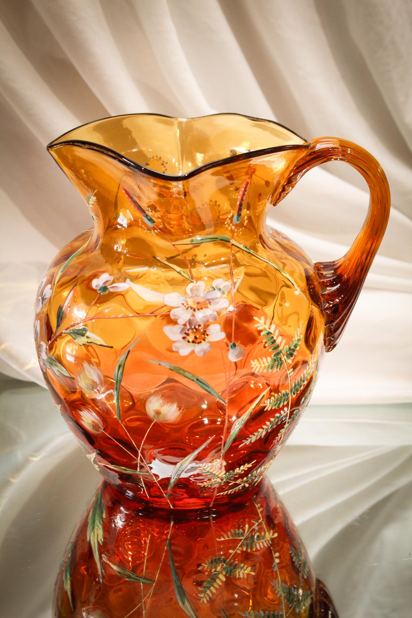 Victorian Amberina Zuchini Enameled Water Pitcher (1 of 5)