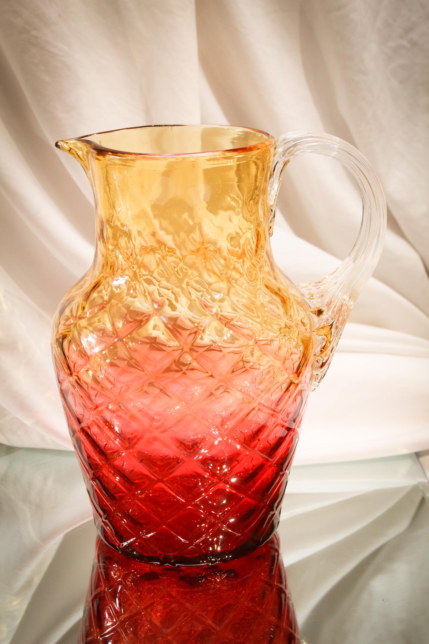 Victorian Diamond Quilt Amberina Glass Pitcher (1 of 4)