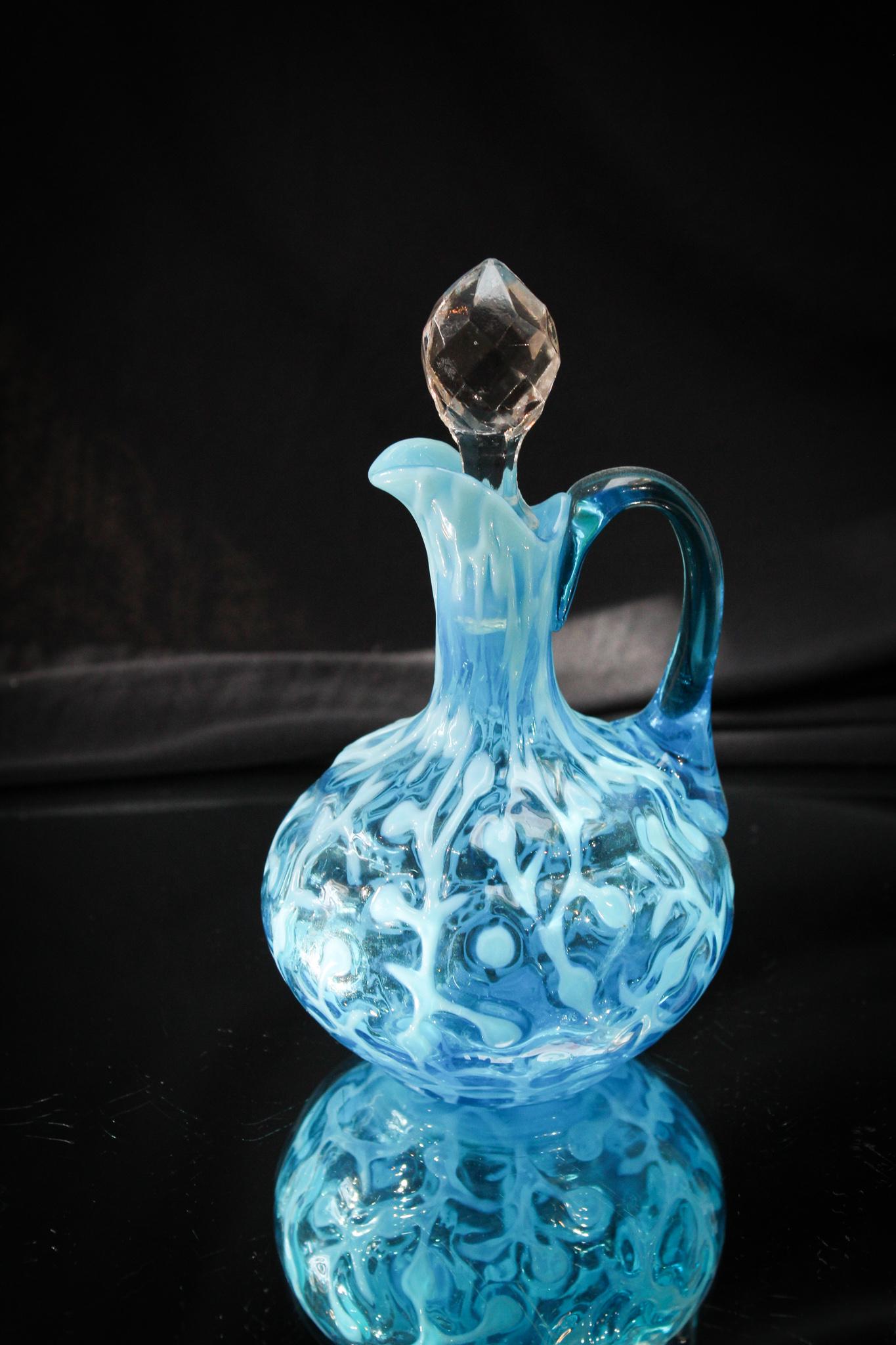 Hobb's Blue Opalescent Victorian Seaweed Cruet (1 of 4)