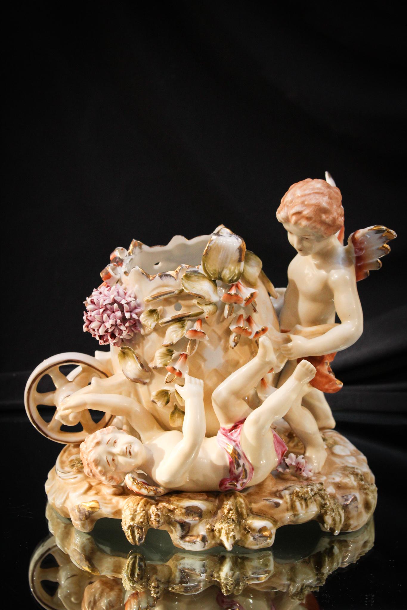Victorian Amphora Style Frolicking Cherubs Floral Vase (1 of 6)