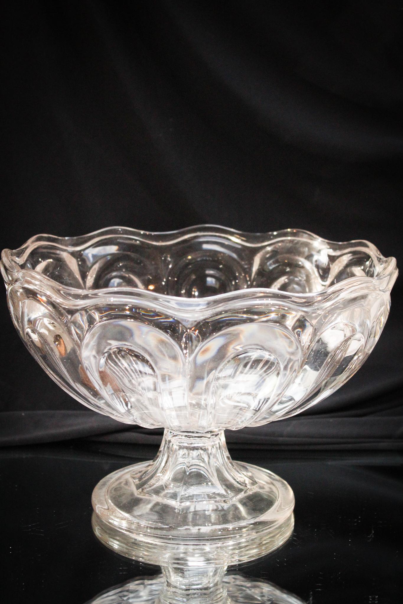 Pedestal Flint Glass Center Bowl: Great Pedestal form Large flint glass center bowl Quite a piece and so special! Measures 7" by 10".