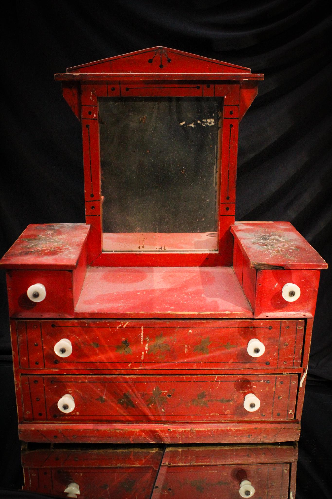 Antique Childs Toy Red Paint Victorian Dresser (1 of 7)