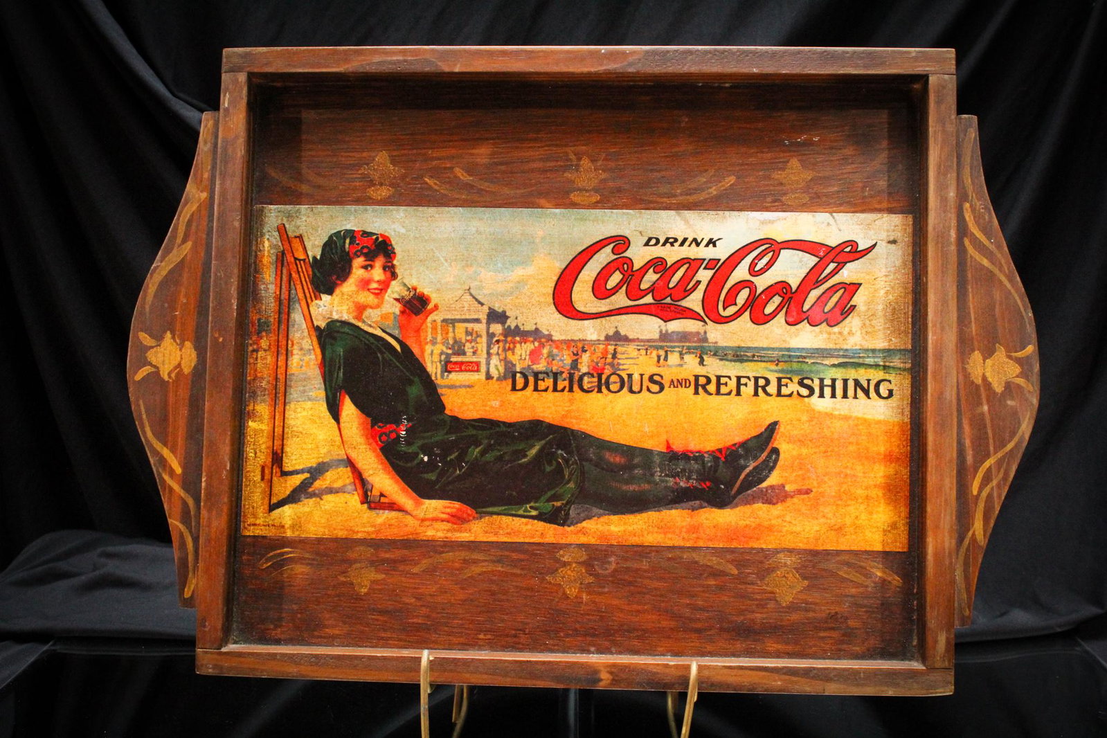 Coca-Cola Advertising Wood Tray: Great early Coca-Cola Advertising Wood Tray.