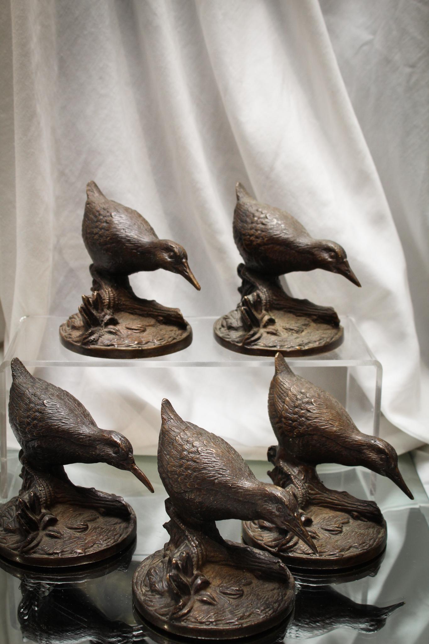 Group of 5 Victorian Bronze Quail Statutes (1 of 5)