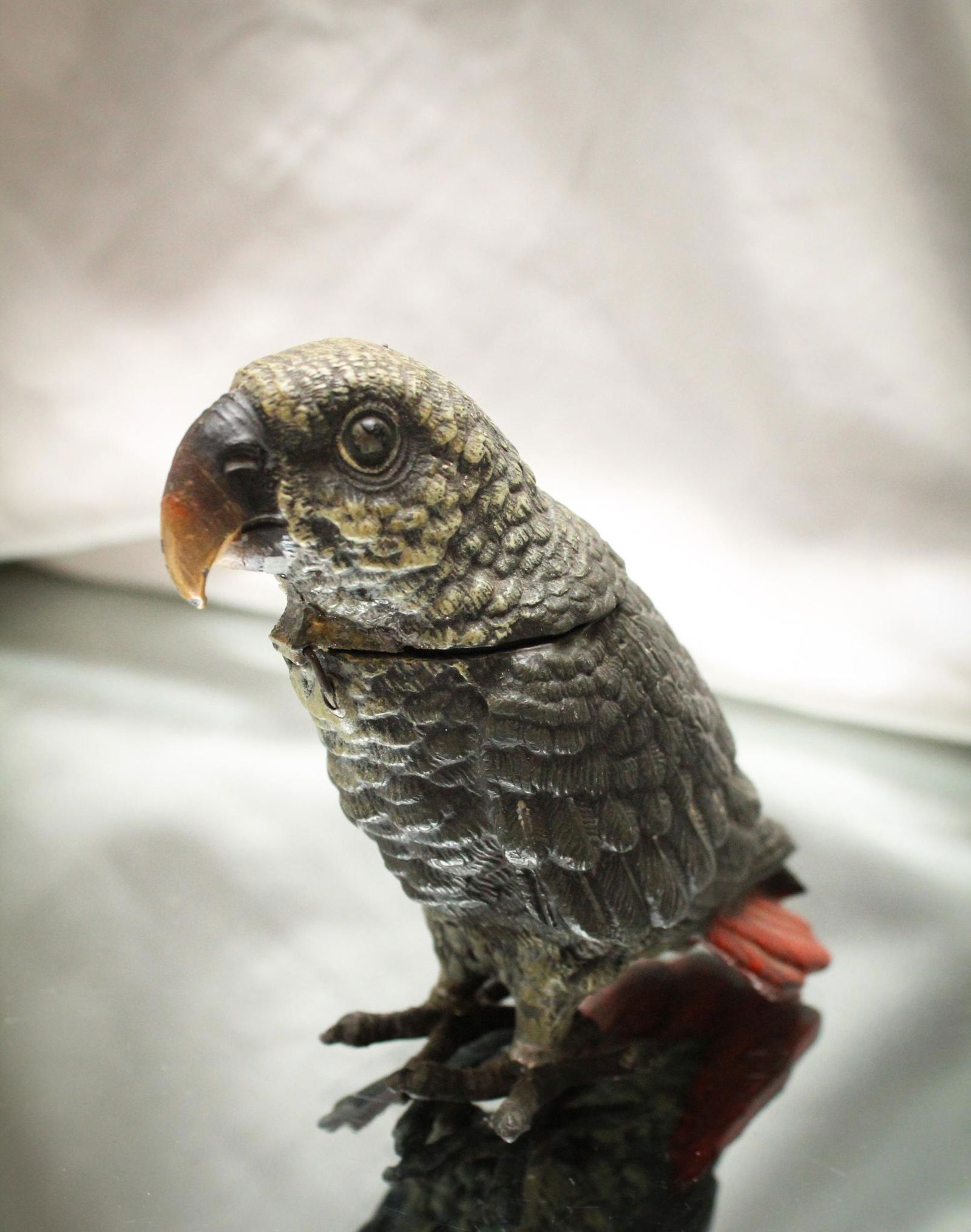 Victorian Figural Cast Metal African Grey Inkwell (1 of 7)