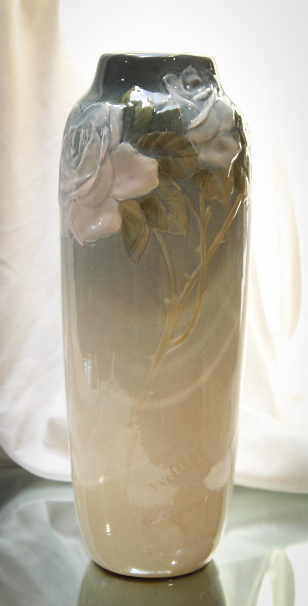 Weller Pottery 13" Etna Rose Vase: Beautiful Weller Rose dÃ©cor Etna line vase. Measures 13 1/2" tall.