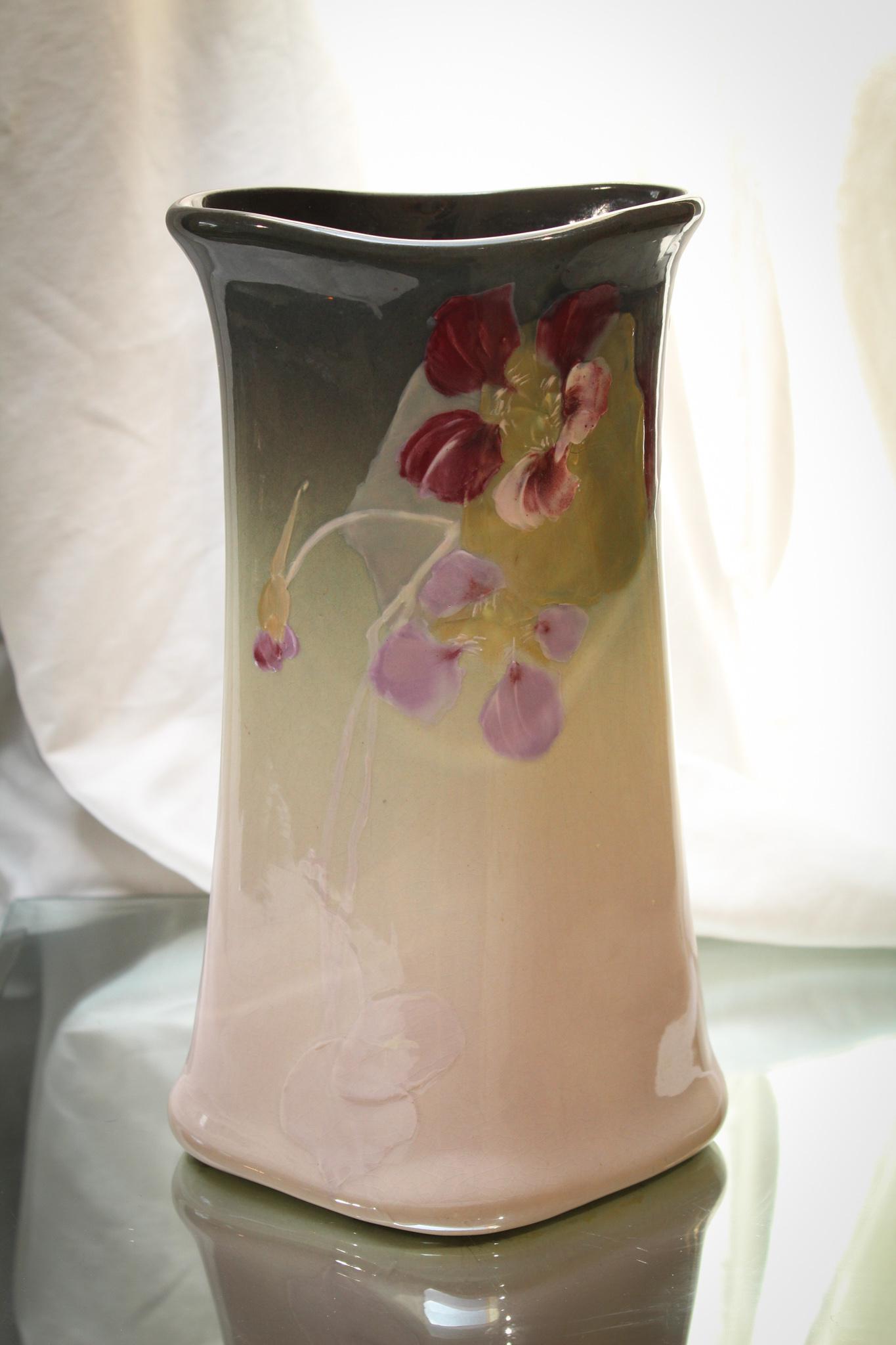 Weller Pottery Eocean 10" Nasturtium Vase: Fantastic Weller pottery Eocean line nasturtium floral dÃ©cor vase. Nice size measuring about 10 1/2" tall.