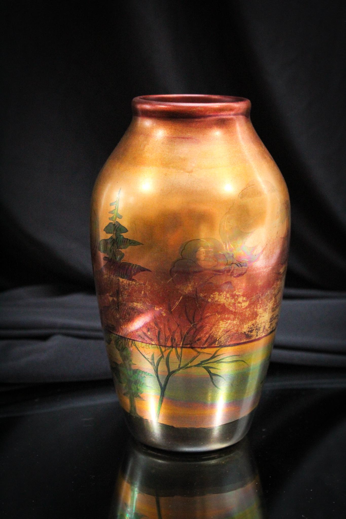 Weller Pottery Lasa Woodland Scenic Vase: Nothing but pure beauty here folks. A Weller pottery Lasa line with woodland scenic dÃ©cor. Measures 6 1/4" tall.