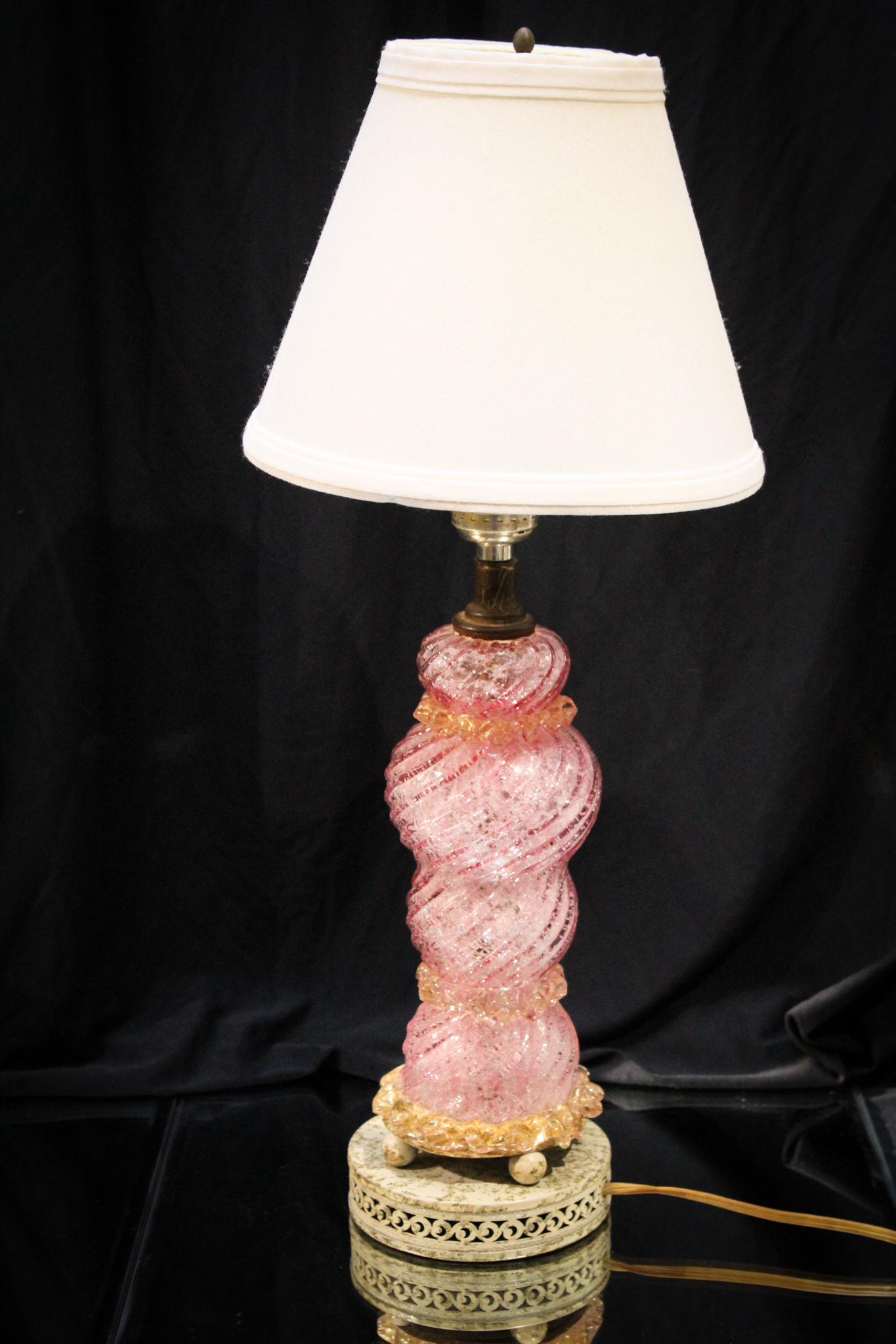 Italian Murano Art Glass Hollywood Regency Boudoir Lamp: This is a real gem here, folks! A Hollywood Regency Italian Murano art glass lamp. This glass is typically found in full size lamps. This version is a quaint boudoir size. Measures 19" tall to the top
