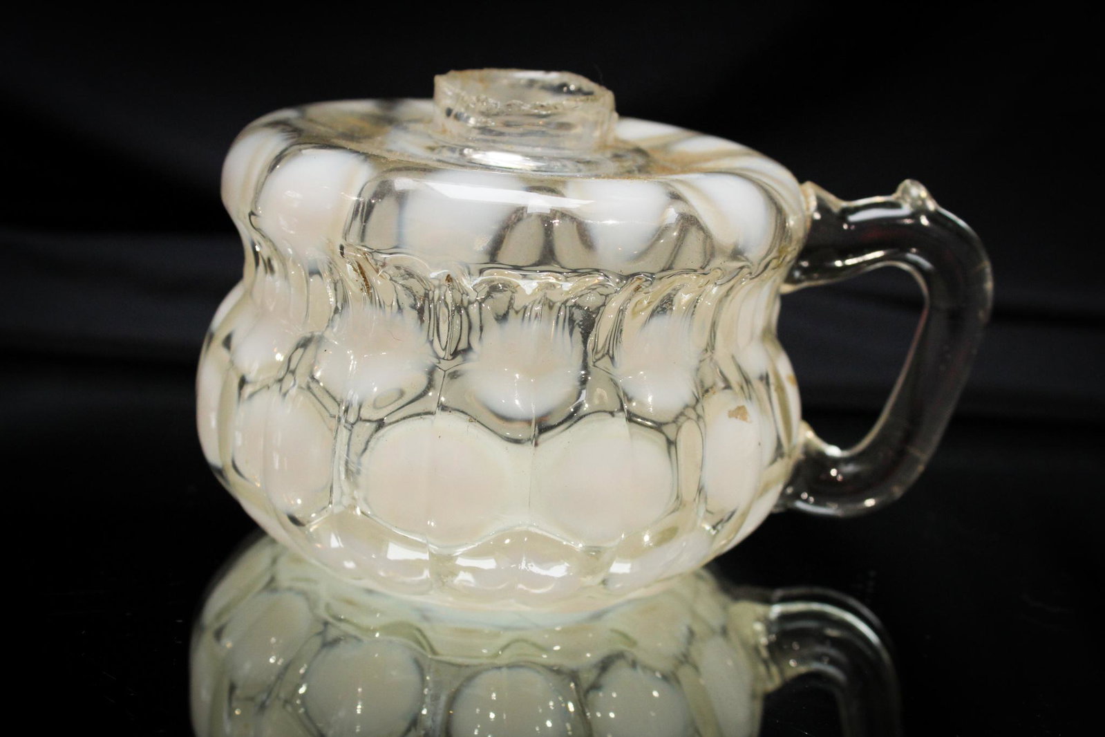 Victorian Opalescent Coinspot Finger Oil Lamp Base: Add a collar and burner and you're set to light the way with this beauty. Great Victorian finger oil lamp in a coinspot pattern. Measures 3".
