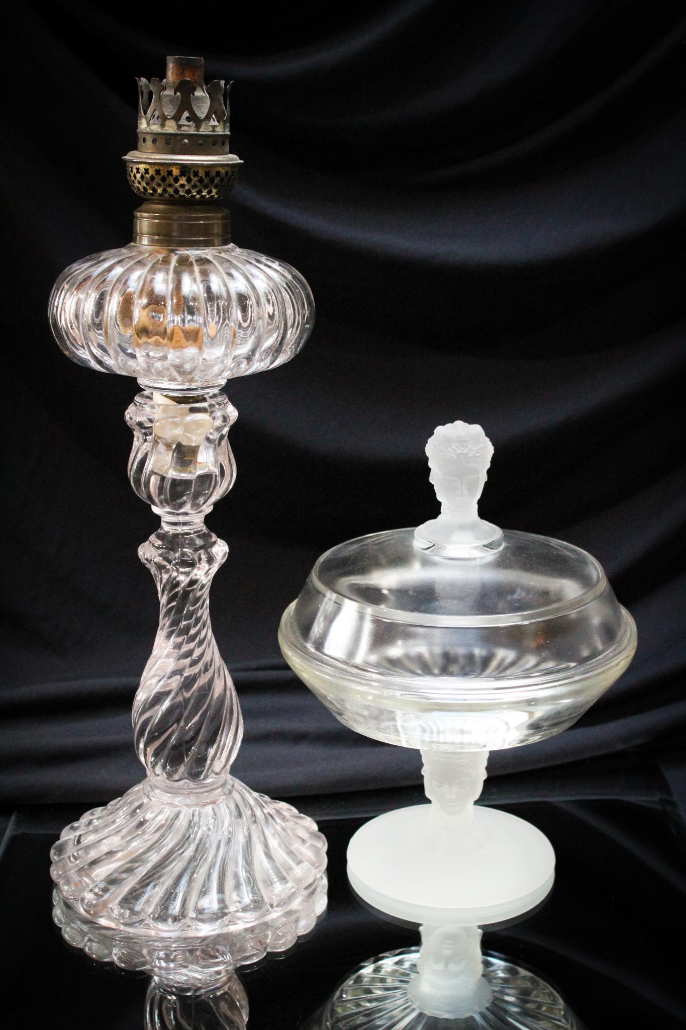 Swirly Glass Baccarat Peg Lamp and Three Face Compotier: Folks, when we paired these two Baccarat items together we were at a loss as to what to offer with either. You know what we mean, right? Yes, of course you doâ€¦Anyway, I digress. We have a possib
