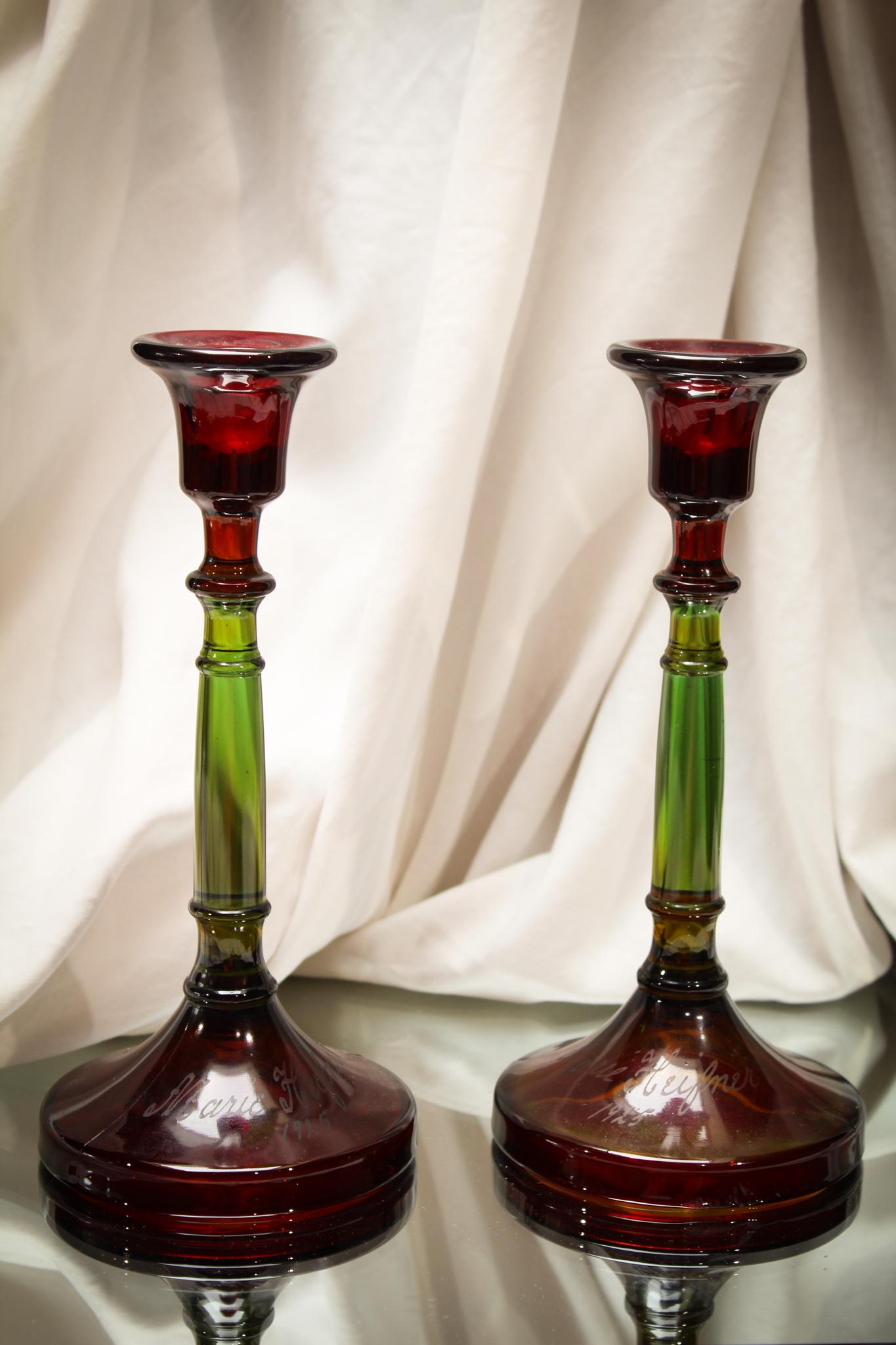 Cambridge Glass Rubina Candlesticks "Engraved 1925" (1 of 4)