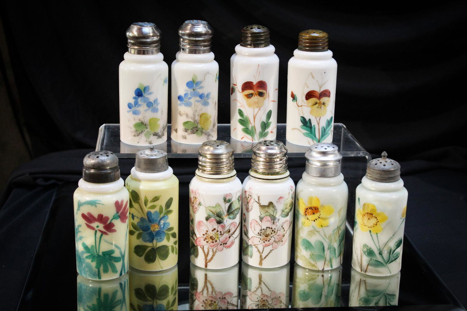 Mega Magnum Auctions 10 pc. Lot Victorian Glass Salt Shakers: Well, you guessed it. We have another Mega Magnum Auctions Lot offered here. A choice grouping of Victorian Salt shakers. One's just as nice as the next, if not nicer! Tallest measures 4".