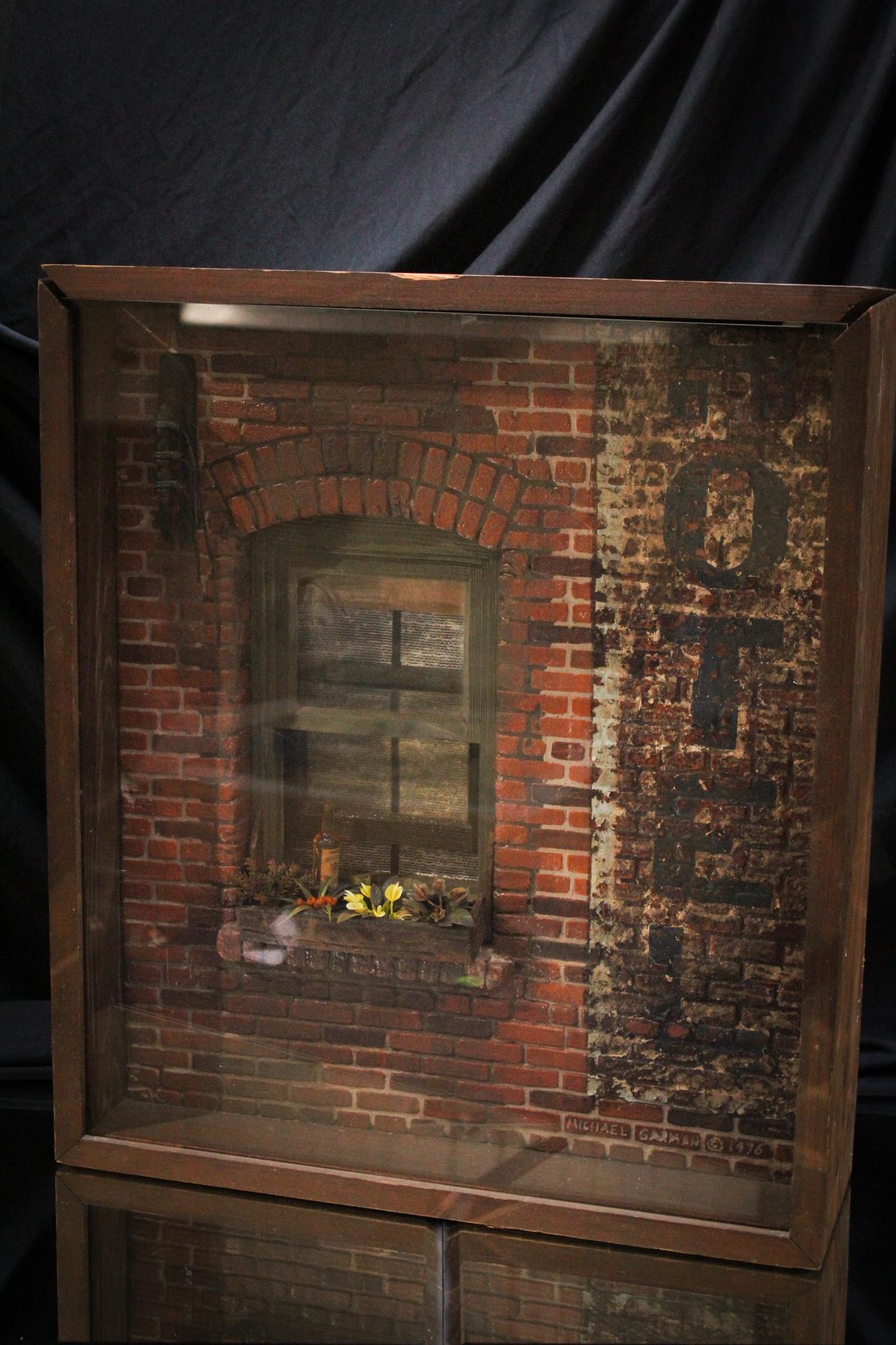 Michael Garman 1976 Diorama: Incredible Michael Garman dated 1976 "Hotel" diorama. Amazing piece of artwork. The detail is second to none. Measures 15 1/2" by 18".
