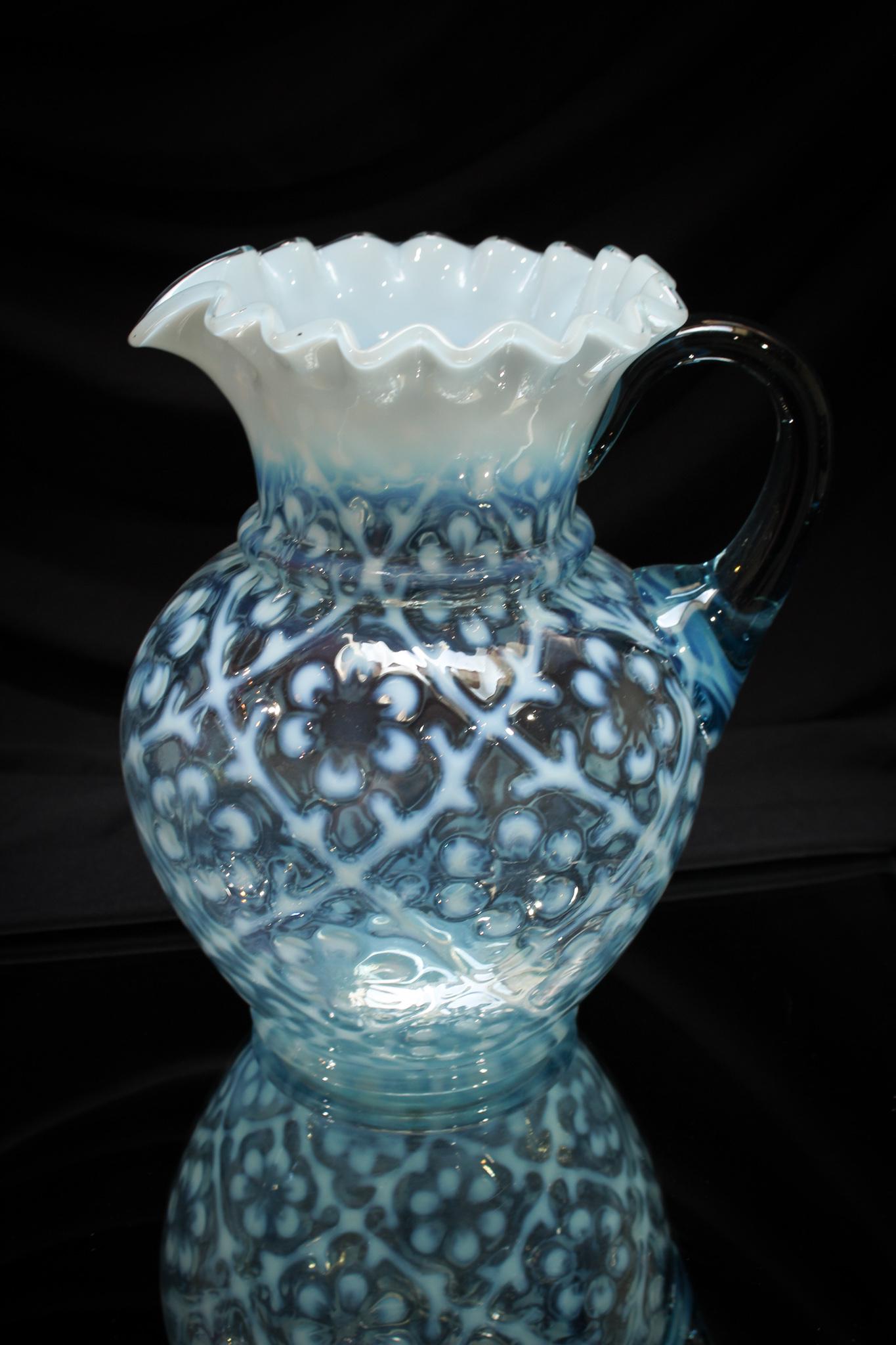 Beaumont Blue Opalescent Daisy in Criss Cross Pitcher (1 of 5)