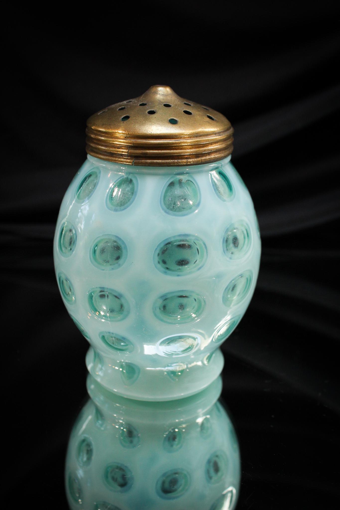 Northwood Blue Opalescent Polka Dot Victorian Sugar Shaker (1 of 4)