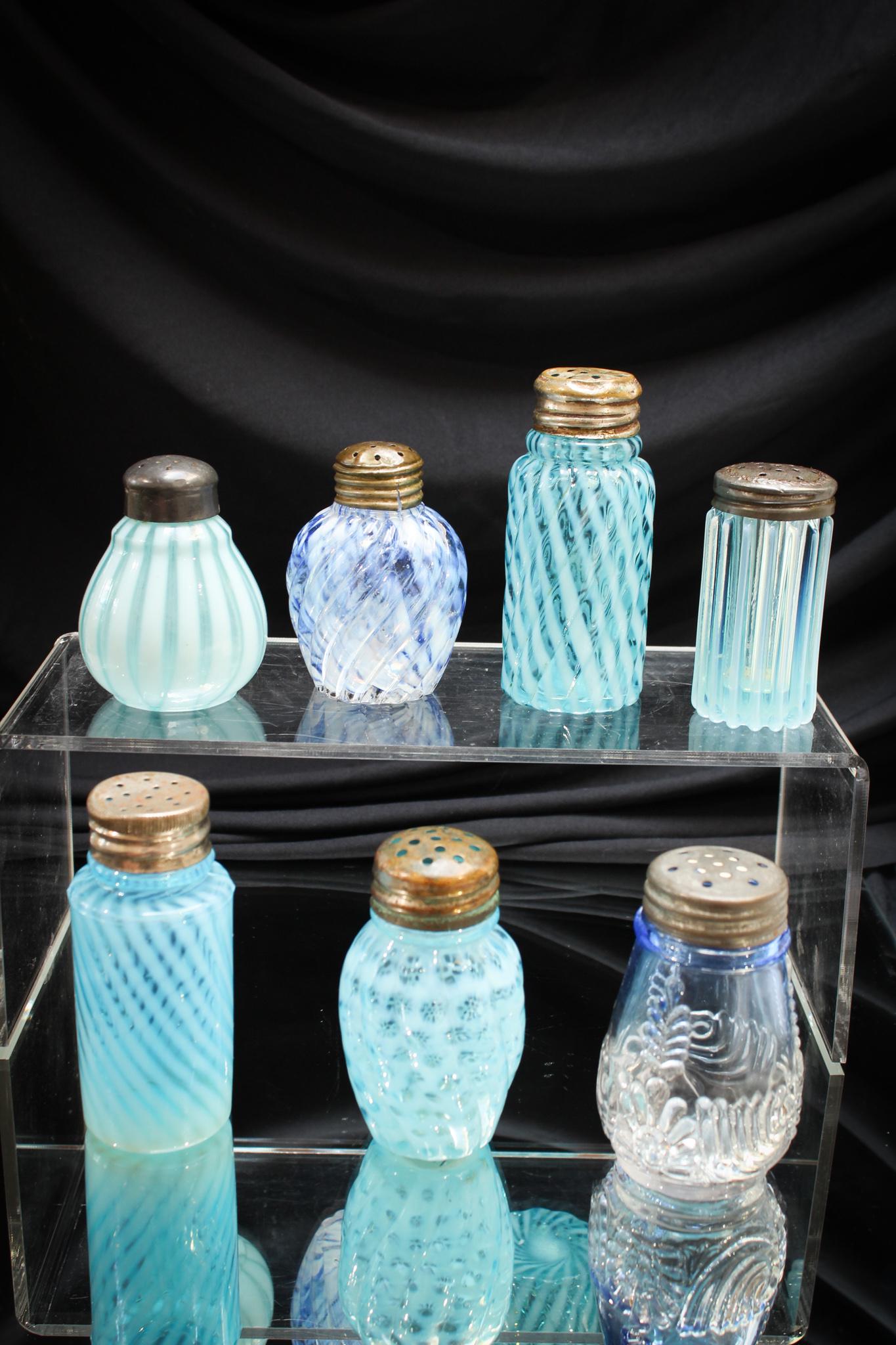 7 pc. Lot Victorian Blue Opalescent Glass Salt Shakers (1 of 3)
