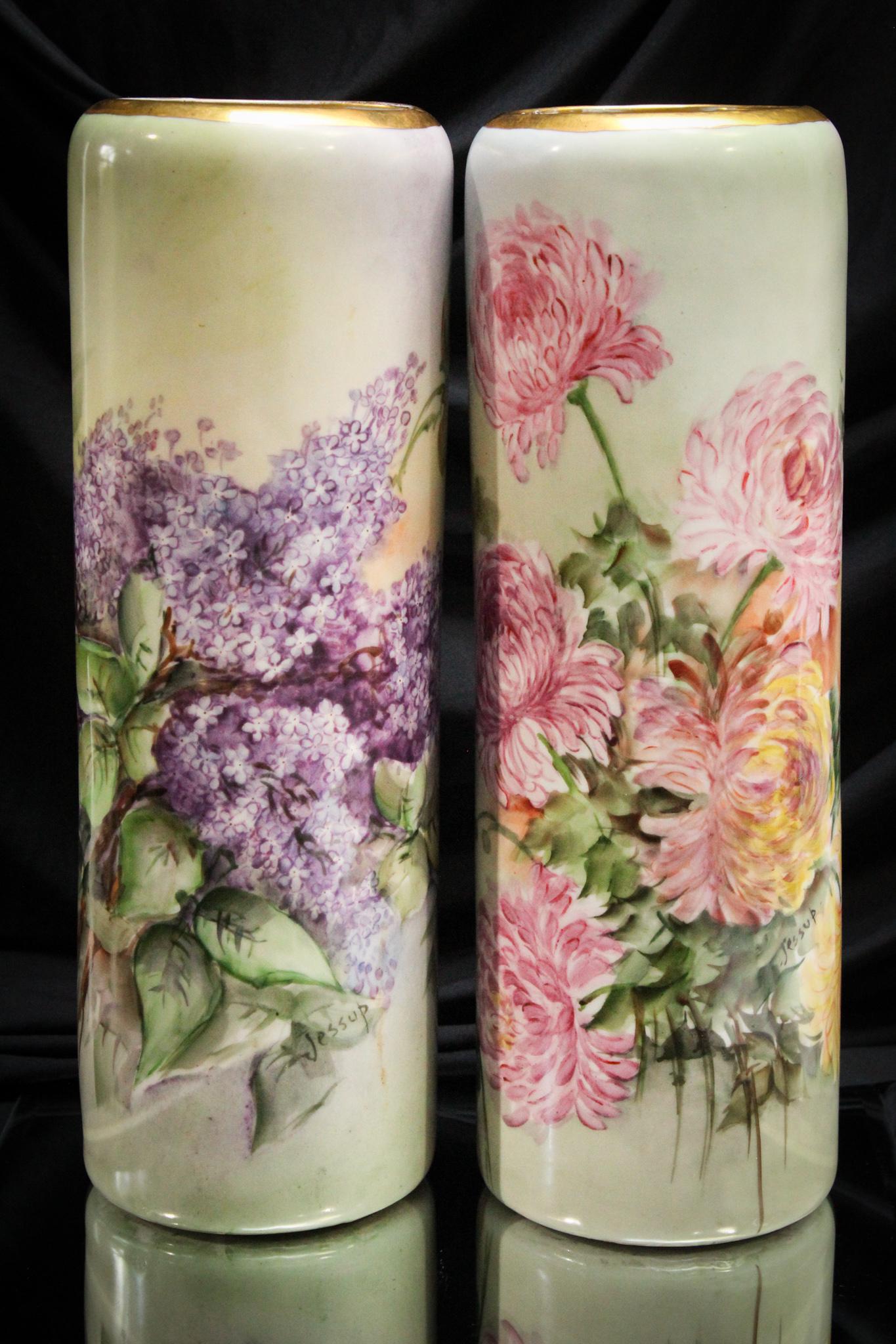 2 pc. Lot 14" Hand Painted Austrian Porcelain Vases (1 of 13)