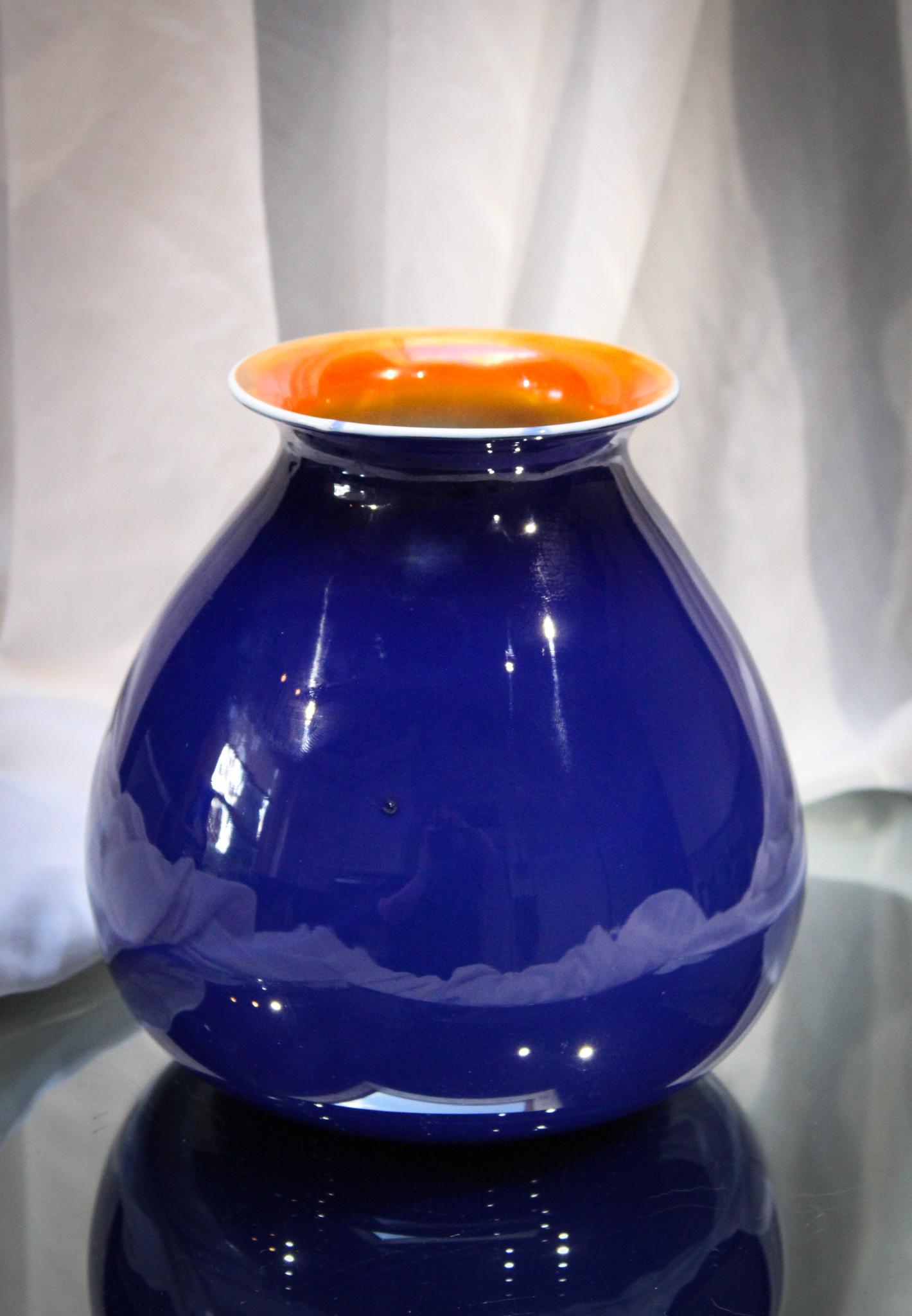 Imperial Glass Lead Lustre Blue Orange Vase (1 of 4)