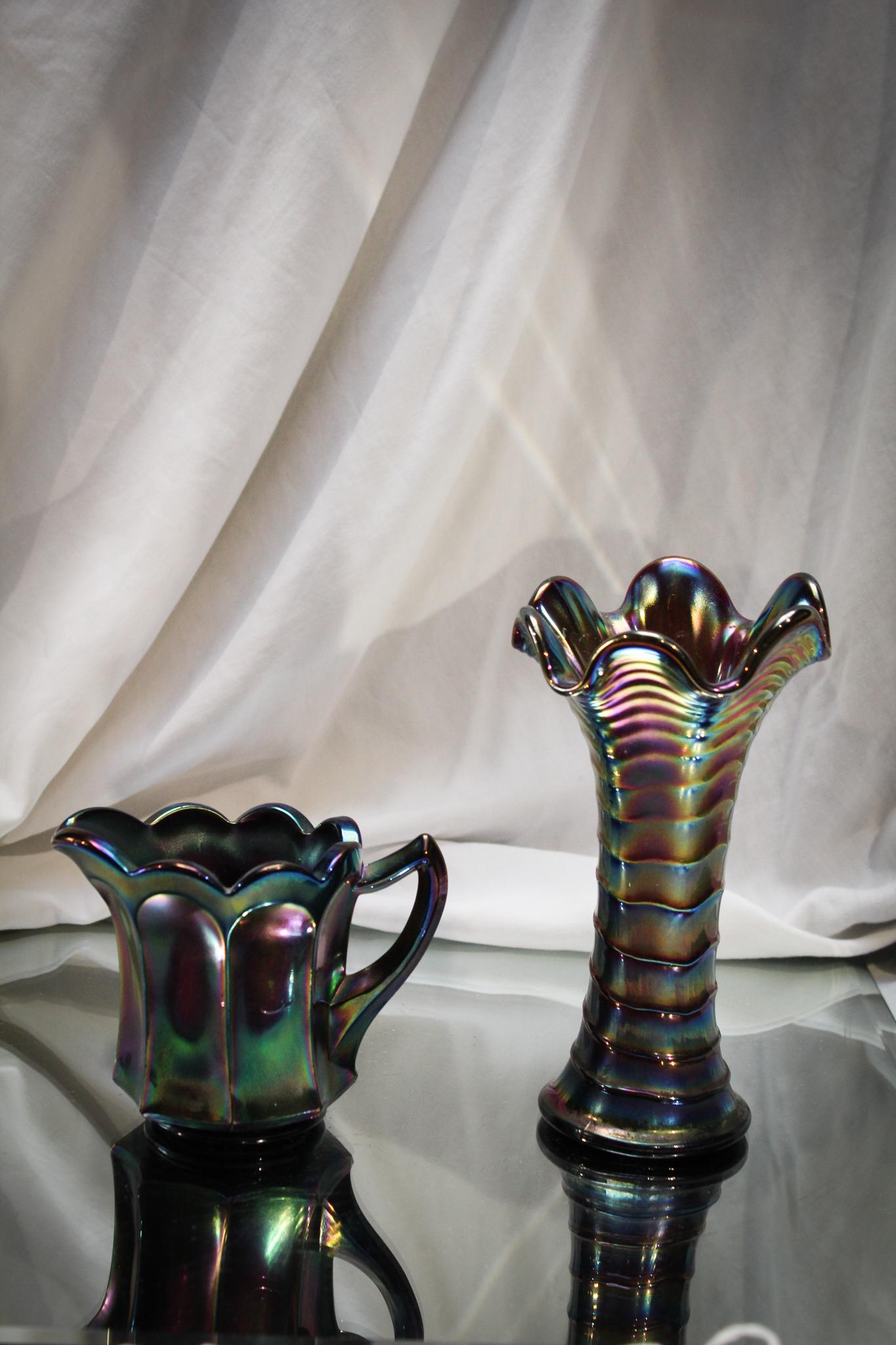 2 pc. Lot Imperial Carnival Glass Vase & Spooner (1 of 7)